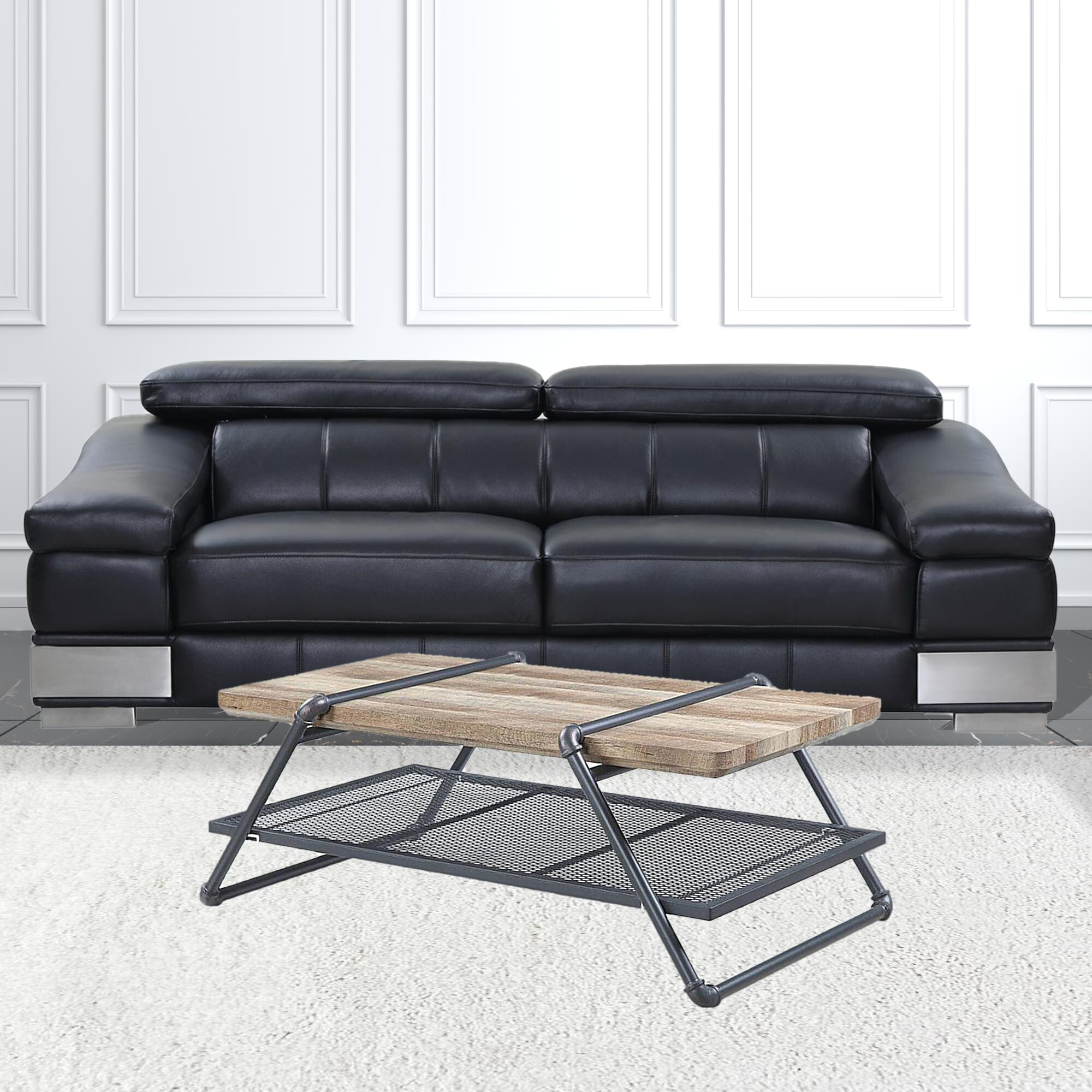 47 Sandy Gray And Oak Paper Veneer And Metal Rectangular Coffee Table With Shelf