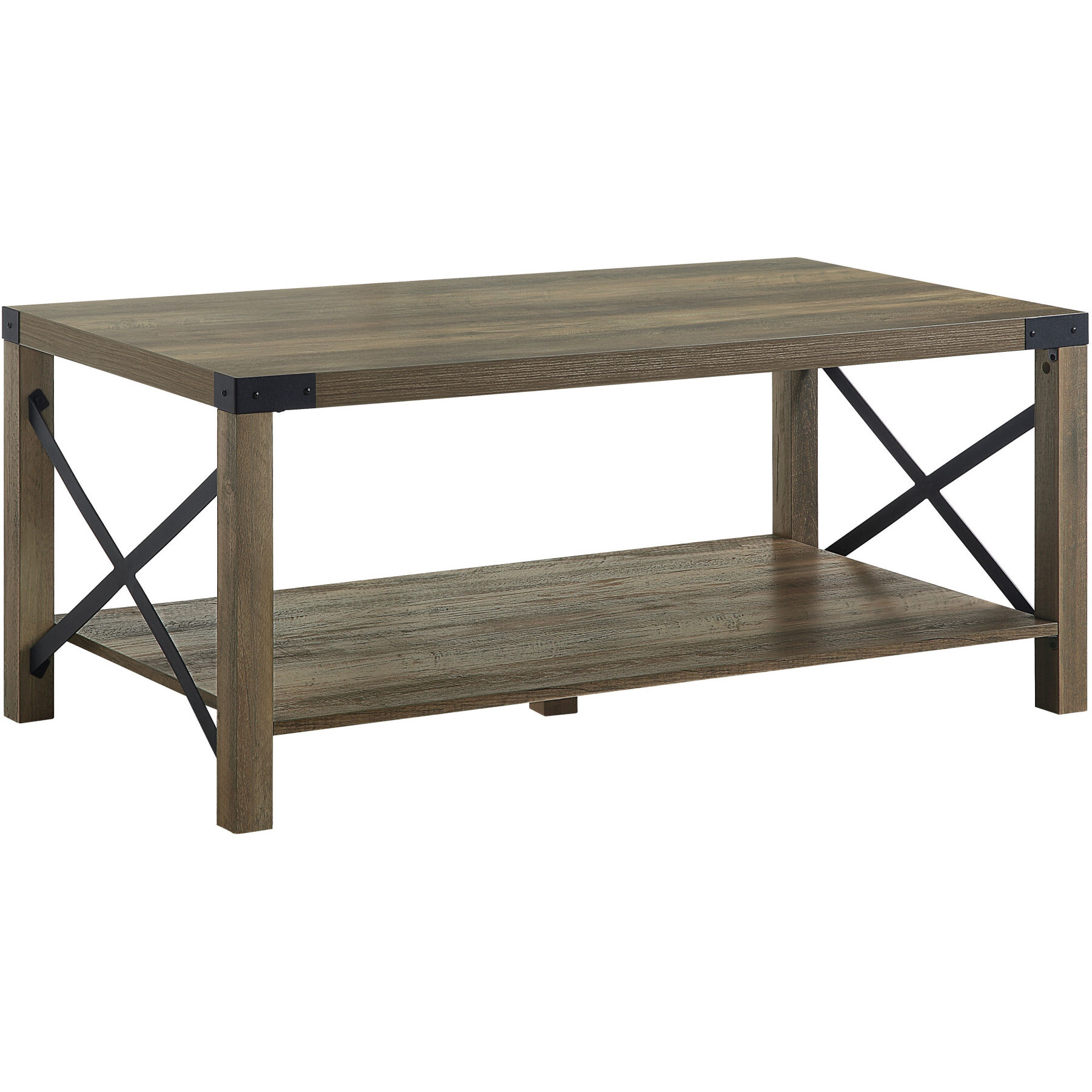 47 Rustic Oak Manufactured Wood Rectangular Coffee Table With Shelf