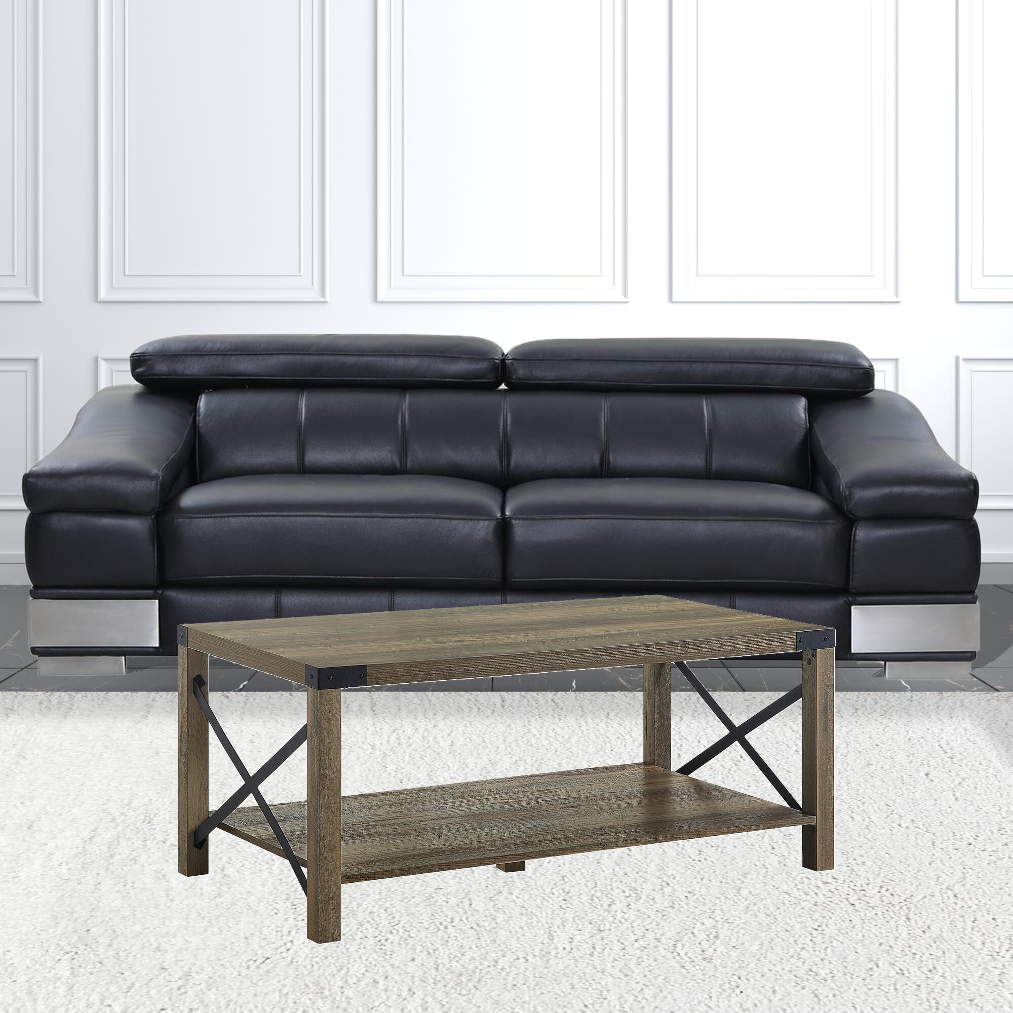47 Rustic Oak Manufactured Wood Rectangular Coffee Table With Shelf