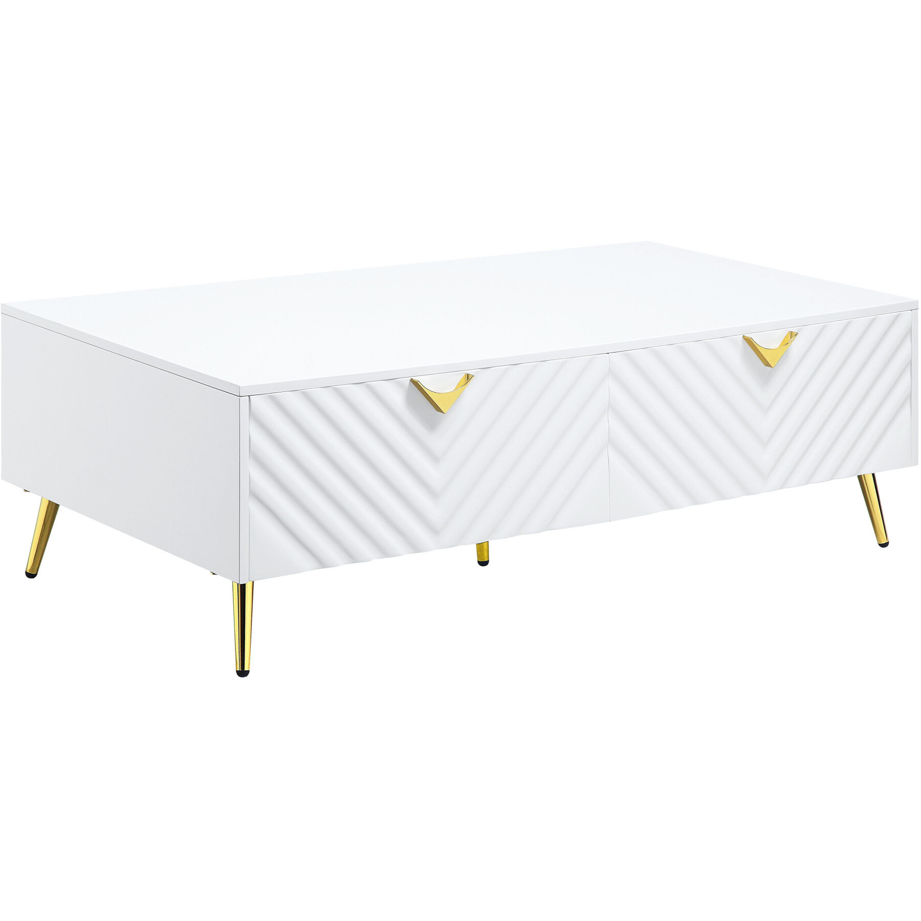 20 White Manufactured Wood And Metal Rectangular Coffee Table With Four Drawers