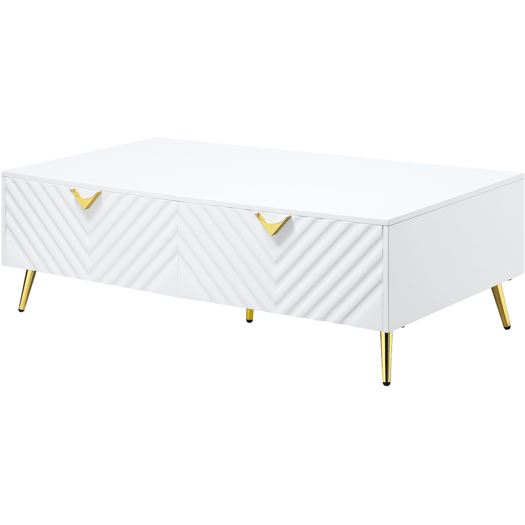 20 White Manufactured Wood And Metal Rectangular Coffee Table With Four Drawers