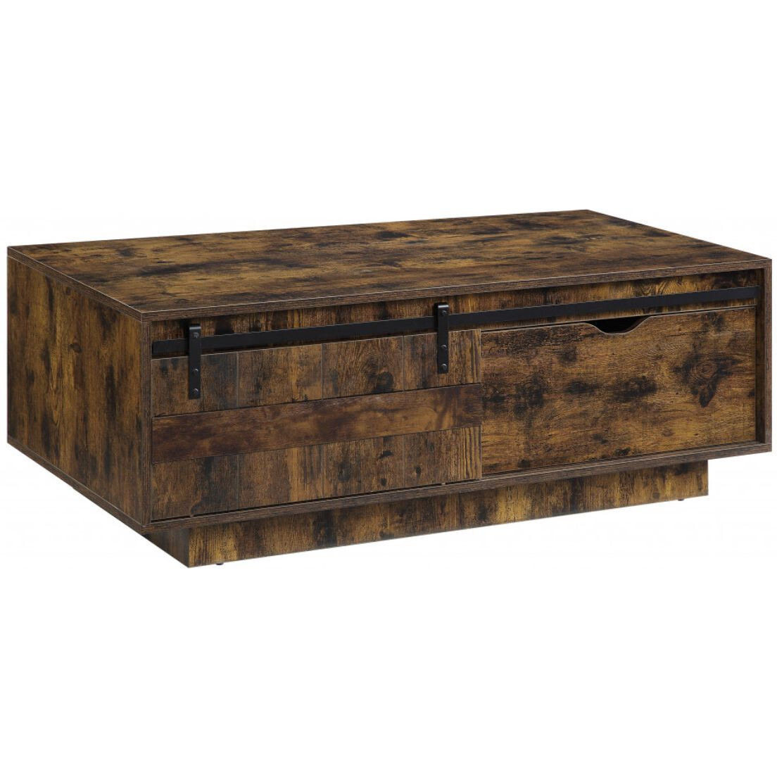 47 Rustic Oak Melamine Veneer And Manufactured Wood Rectangular Coffee Table With Drawer And Shelf