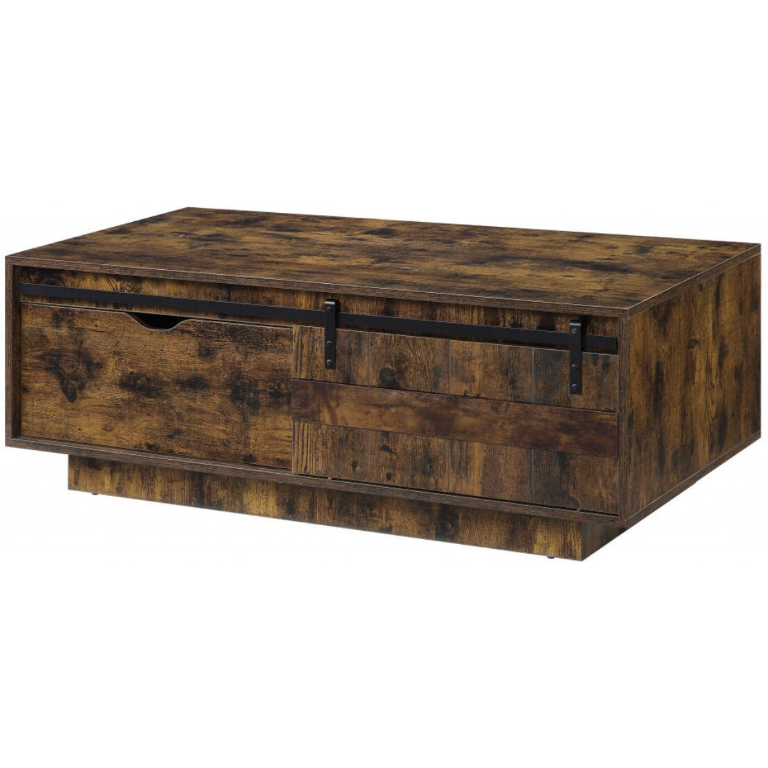 47 Rustic Oak Melamine Veneer And Manufactured Wood Rectangular Coffee Table With Drawer And Shelf