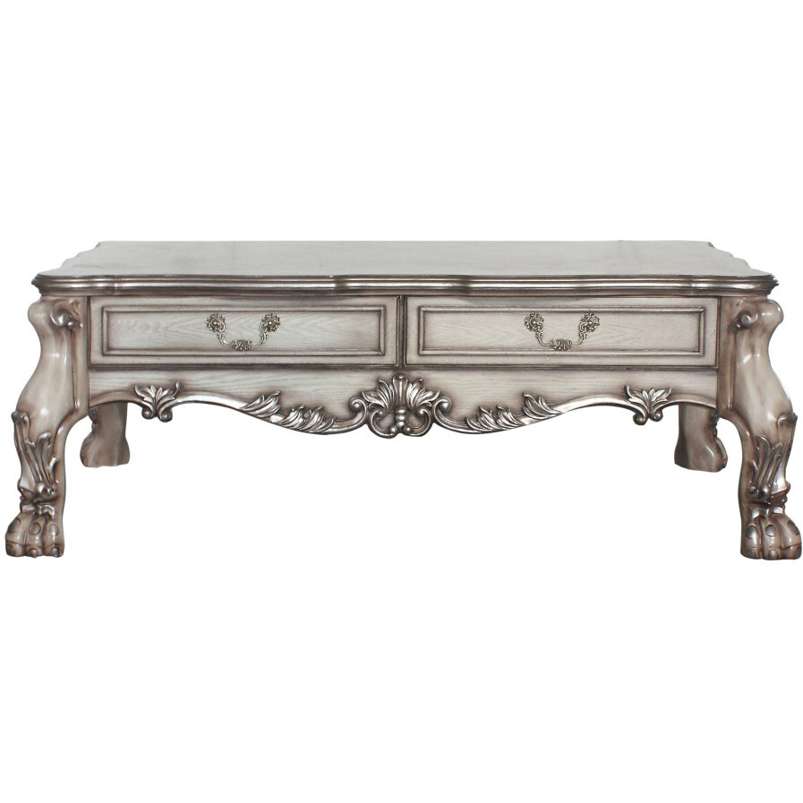 57 Vintage Bone White Solid Wood And Polyresin Rectangular Coffee Table With Two Drawers