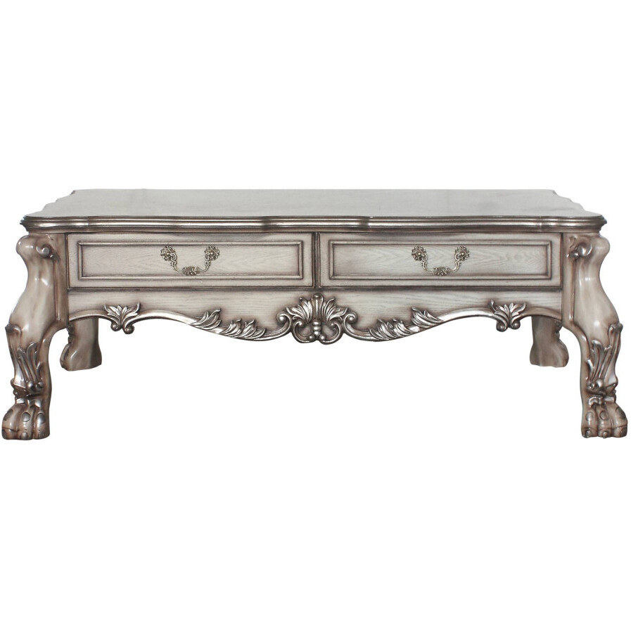 57 Vintage Bone White Solid Wood And Polyresin Rectangular Coffee Table With Two Drawers