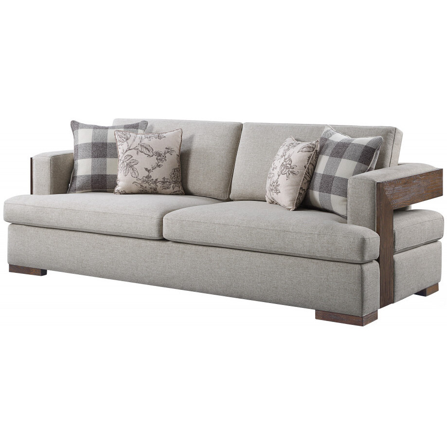 92 Fabric Linen And Brown Sofa With Four Toss Pillows