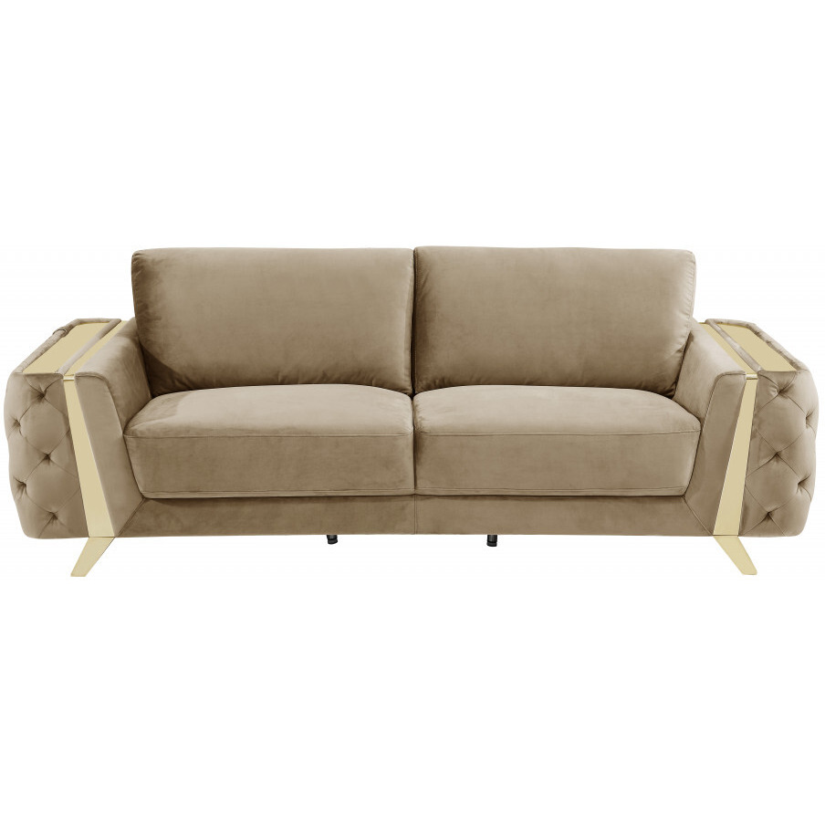 90 Beige And Gold Velvet Sofa