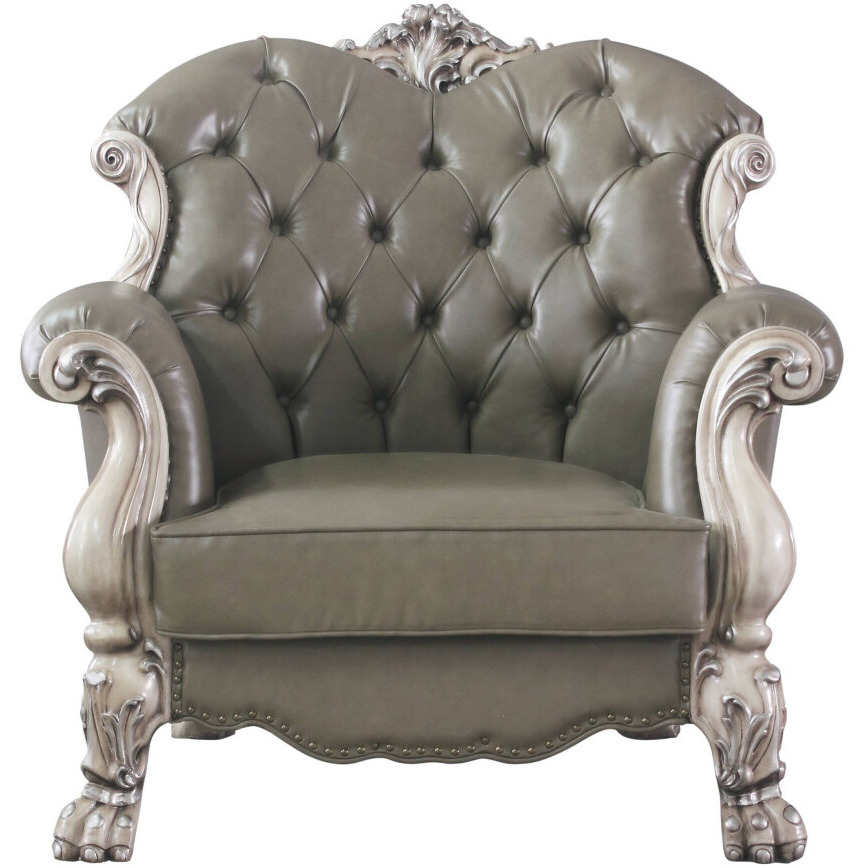 45 Bone White Faux Leather And Vintage Bone White Arm Chair