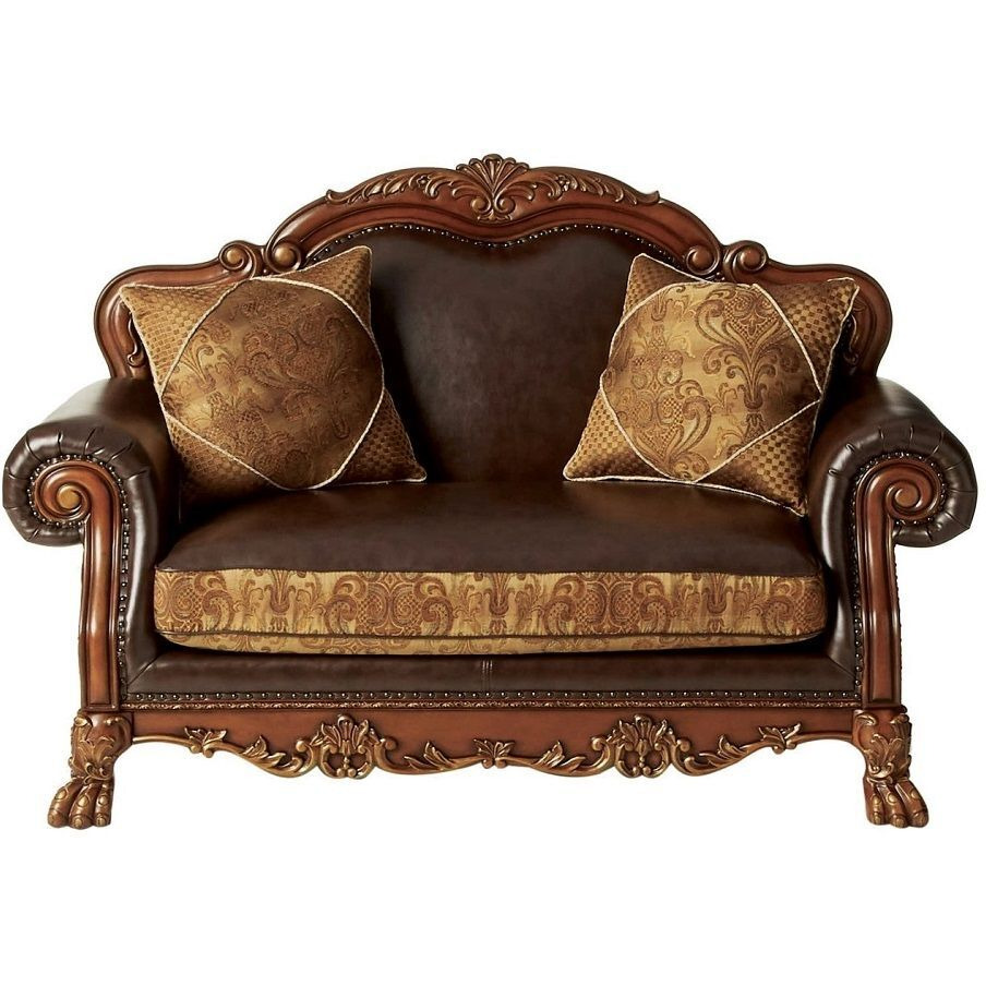 46 Brown And Cherry Blossom Pink Faux Leather Floral Tufted Arm Chair