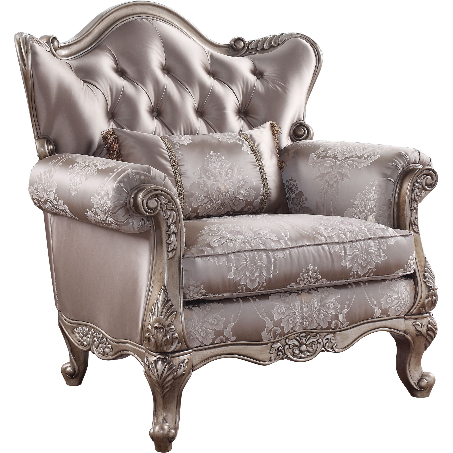 45 Champagne Fabric Floral Tufted Arm Chair