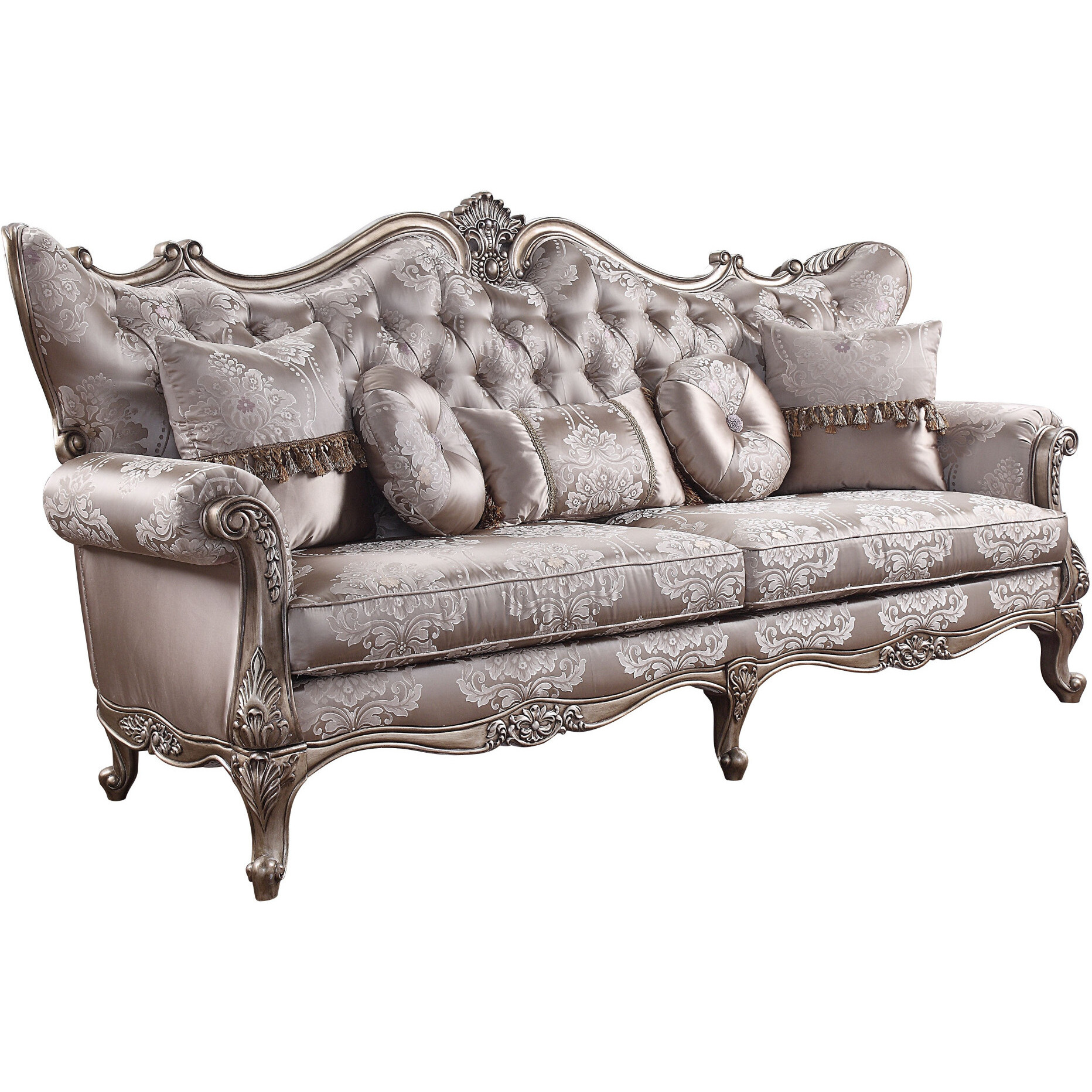 94 Fabric Imitation Silk And Champagne Sofa With Five Toss Pillows