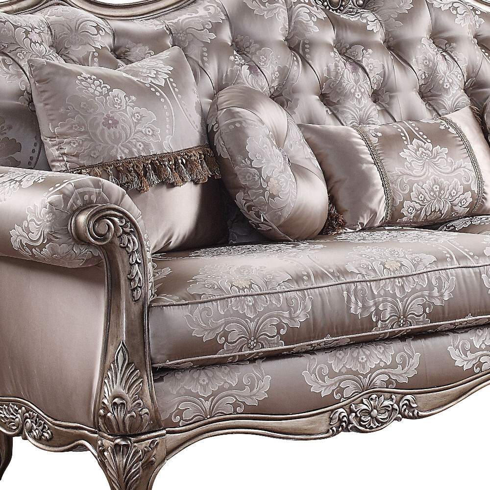 94 Fabric Imitation Silk And Champagne Sofa With Five Toss Pillows