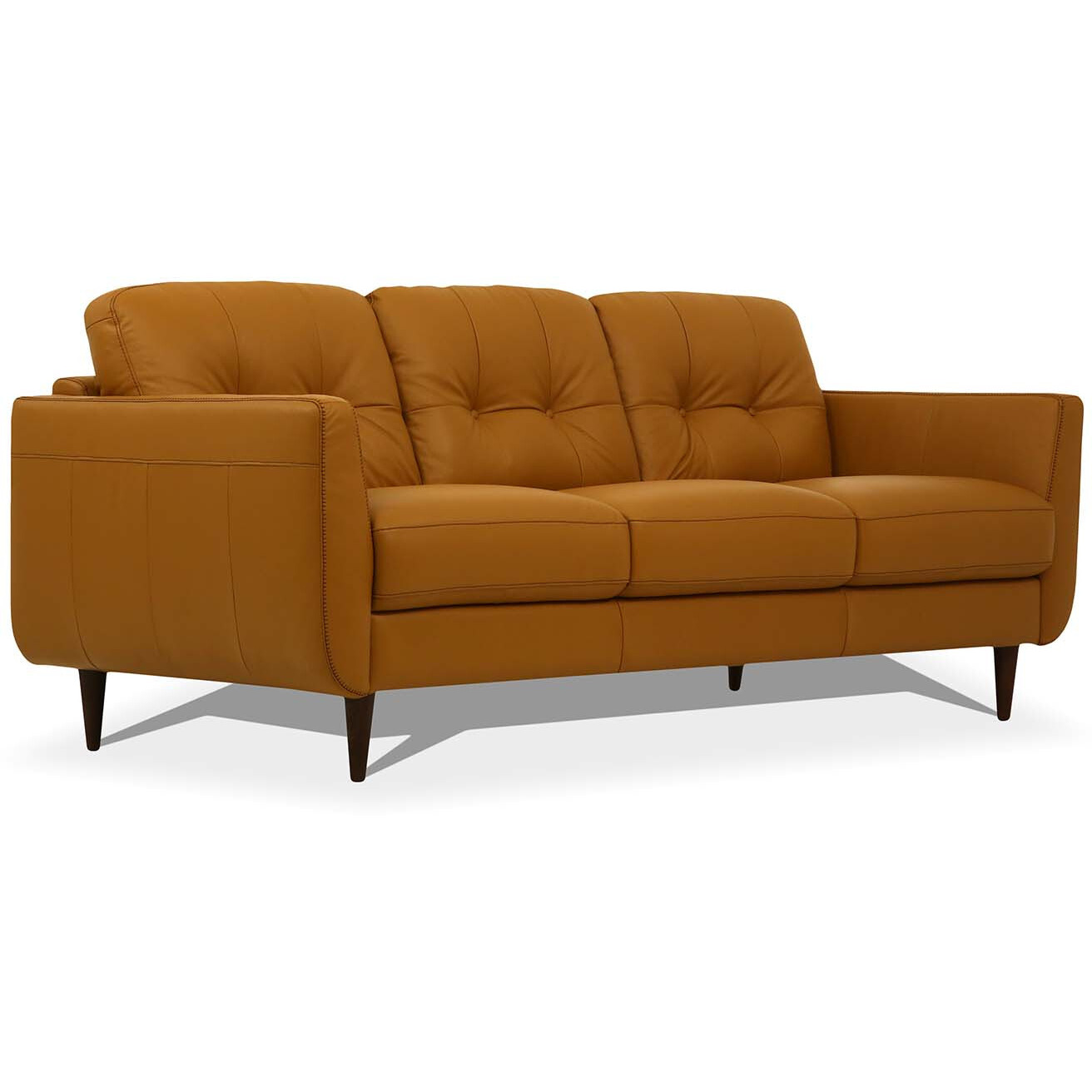 83 Camel Leather And Black Sofa