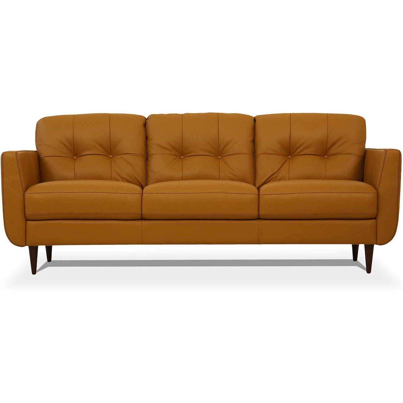 83 Camel Leather And Black Sofa