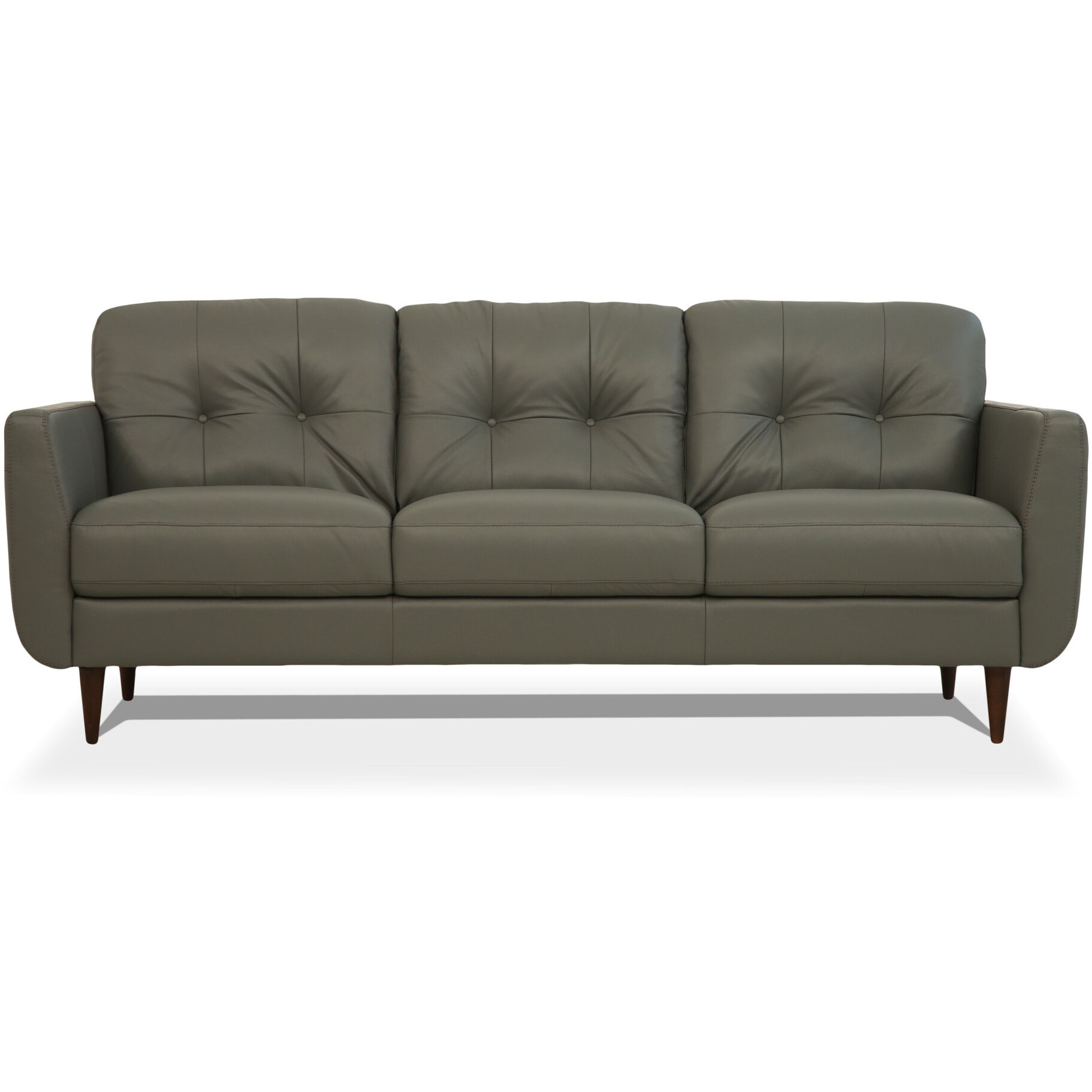 83 Green Leather And Black Sofa