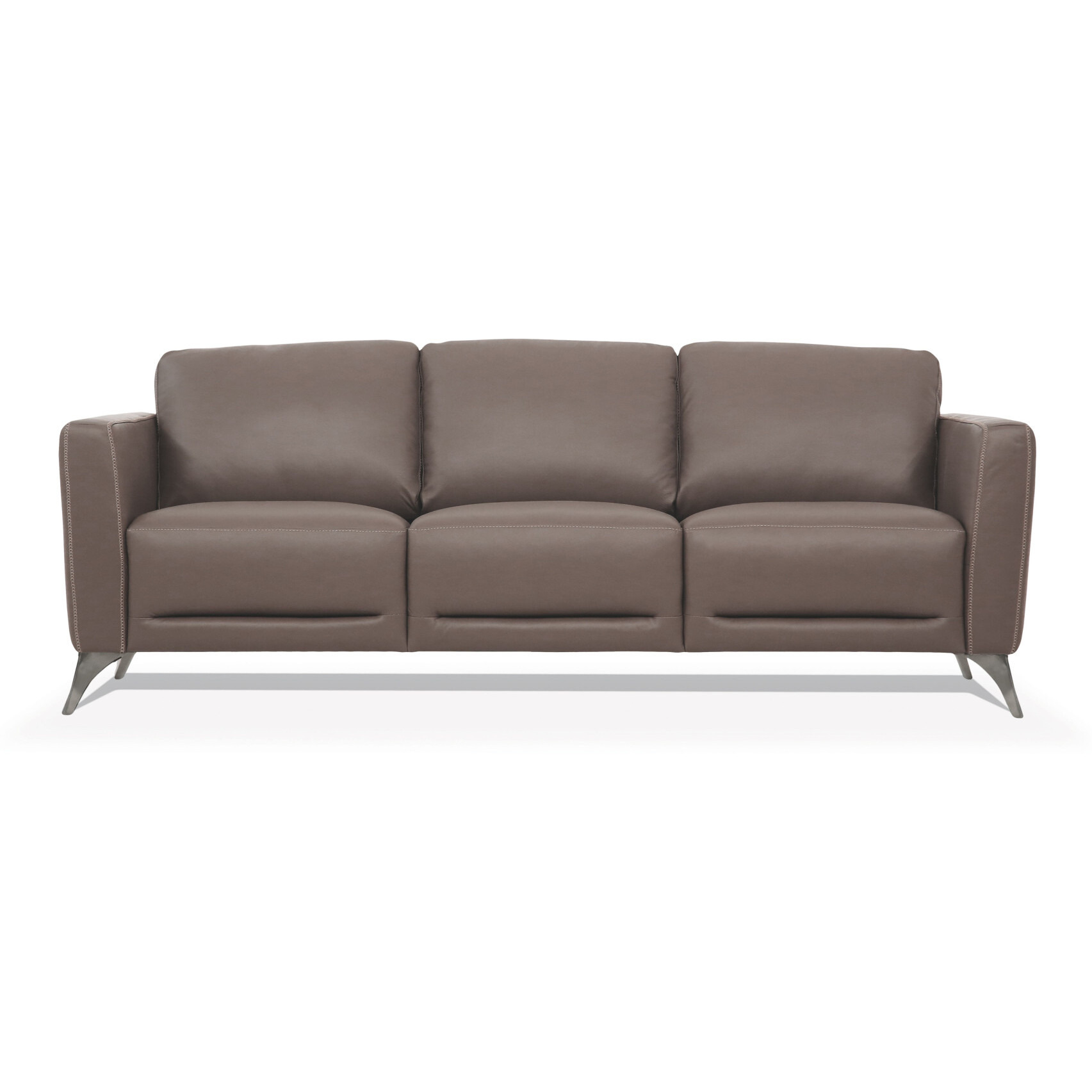 83 Taupe Leather And Black Sofa