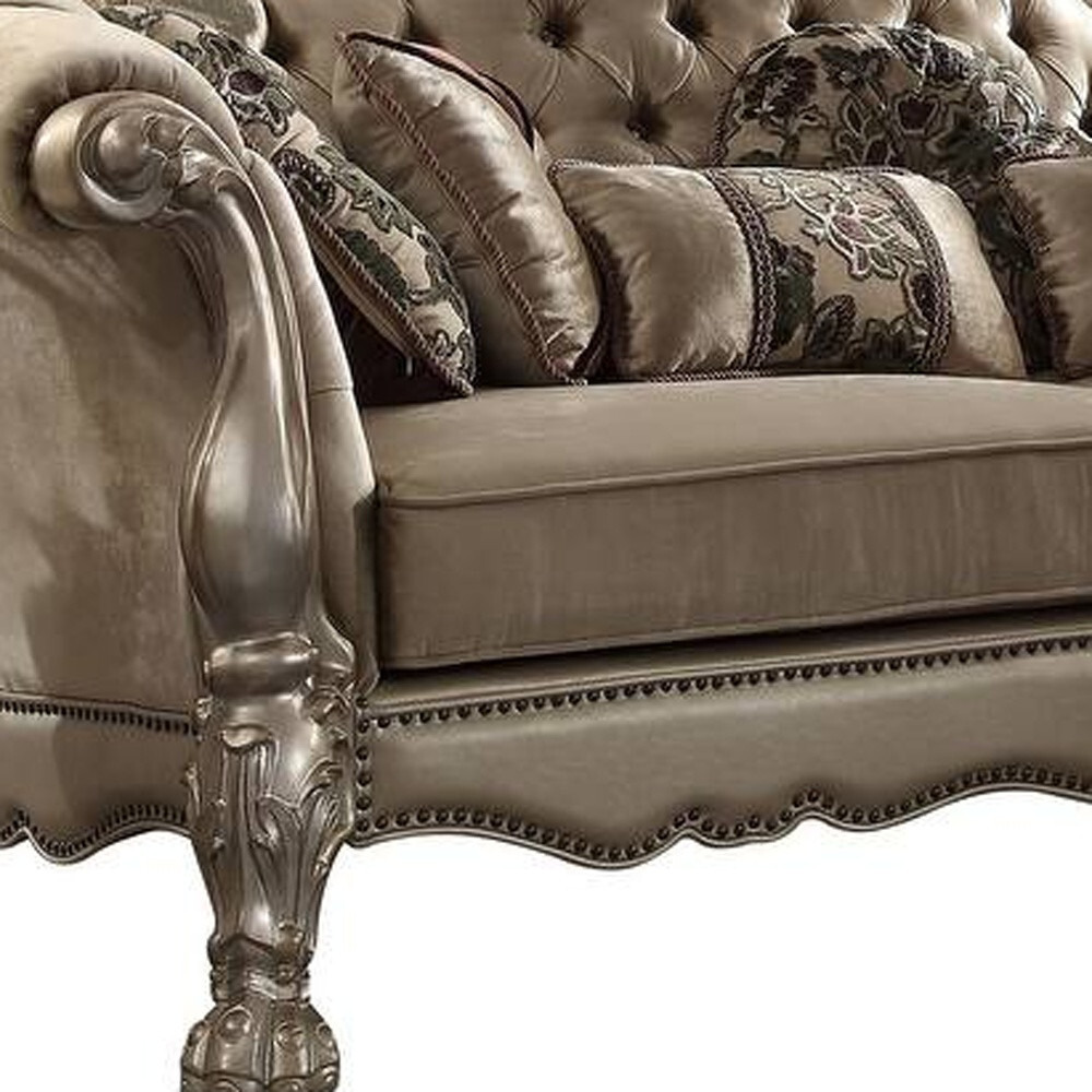 96 Bone Polyurethane  Velvet And Gold Sofa With Seven Toss Pillows