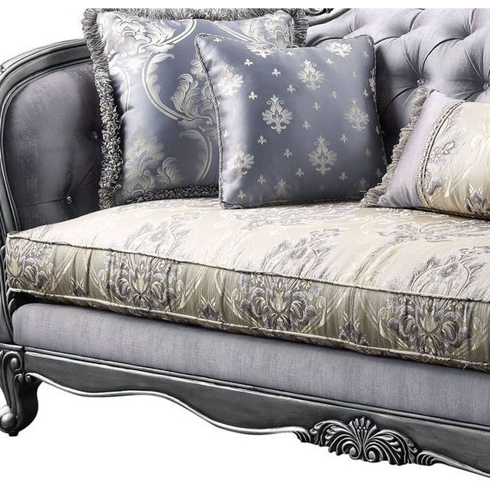 89 Fabric Imitation Silk And Platinum Sofa With Five Toss Pillows