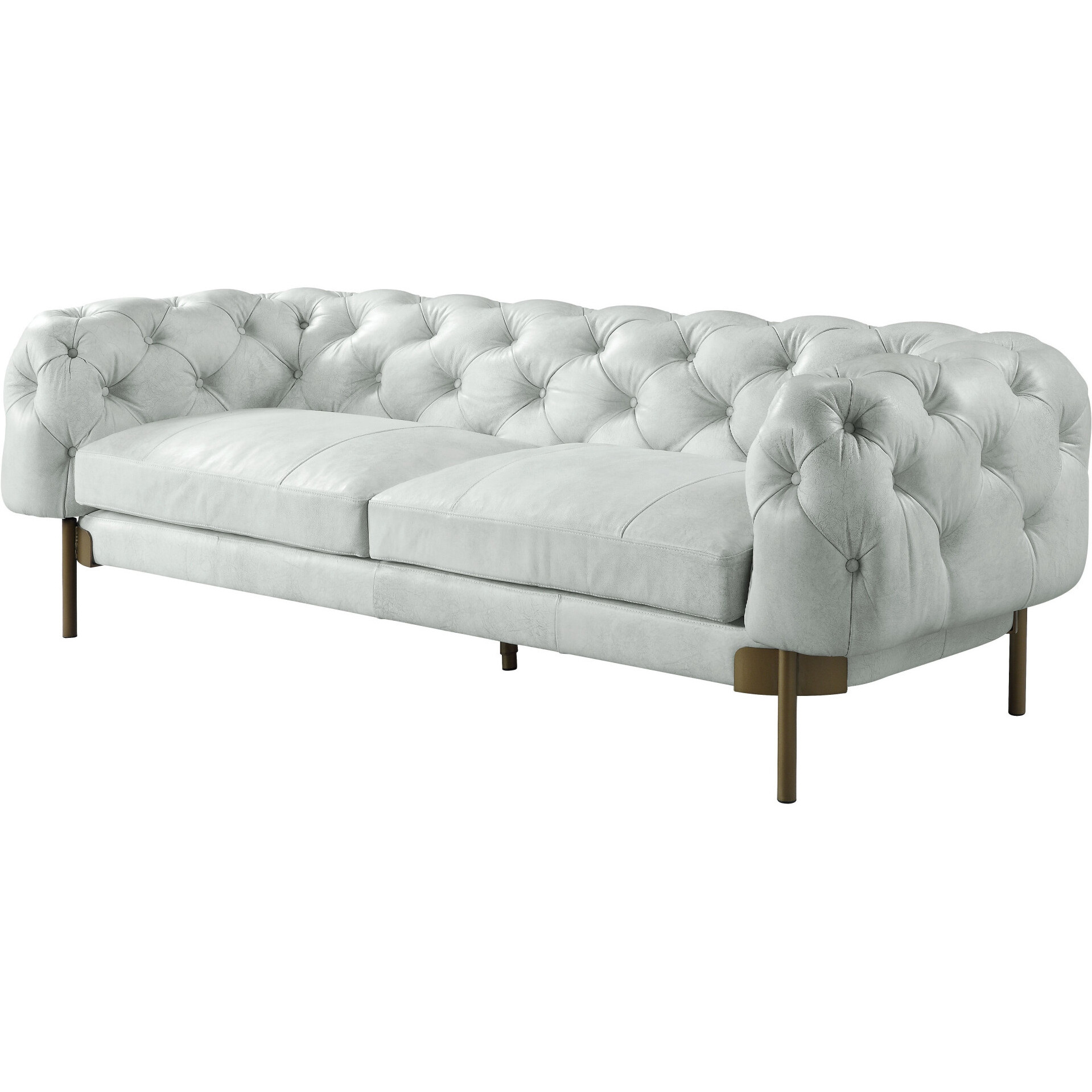 96 Vintage White Top Grain Leather And Gold Sofa