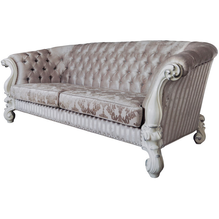 99 Ivory Velvet And Bone Sofa With Seven Toss Pillows