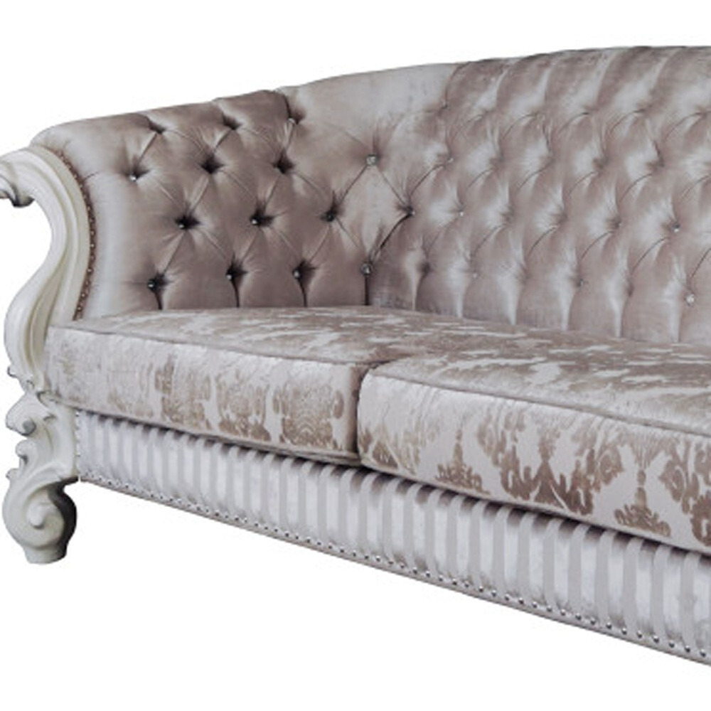 99 Ivory Velvet And Bone Sofa With Seven Toss Pillows