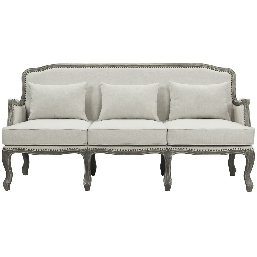 76 Cream Linen And Brown Sofa