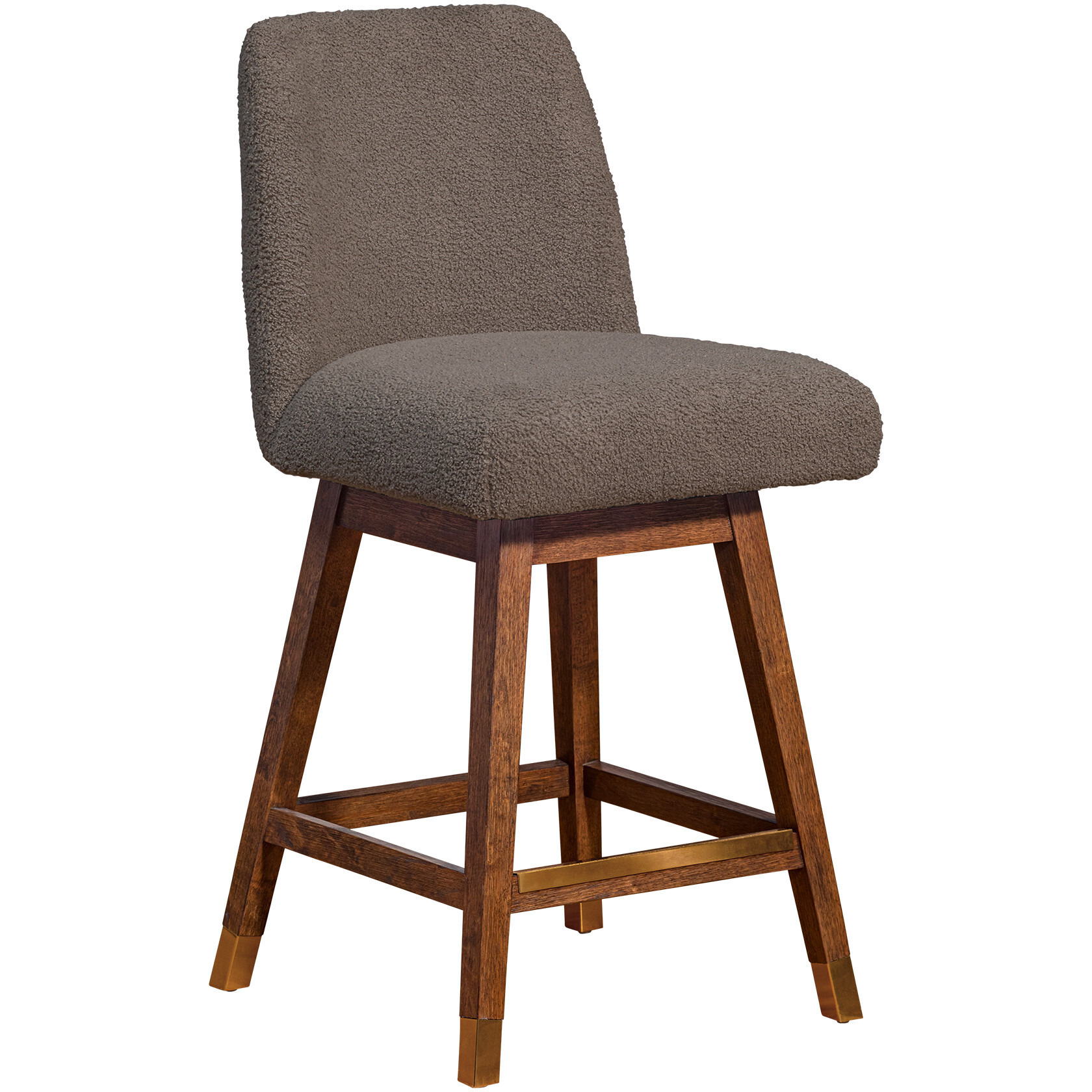 26 Taupe And Brown Solid Wood Swivel Bar Chair With Footrest