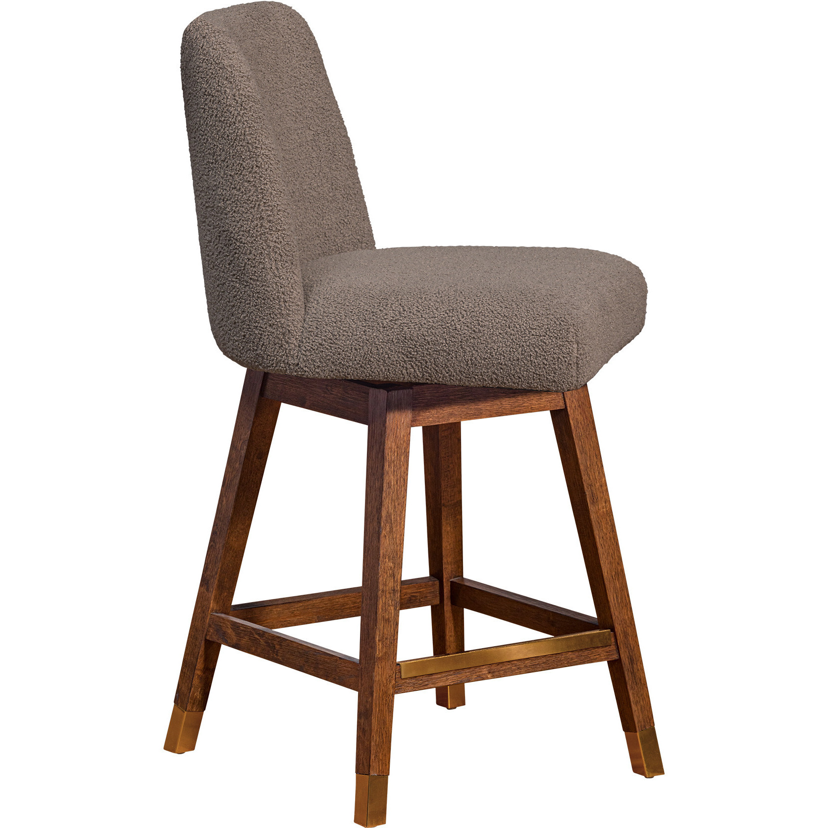 26 Taupe And Brown Solid Wood Swivel Bar Chair With Footrest