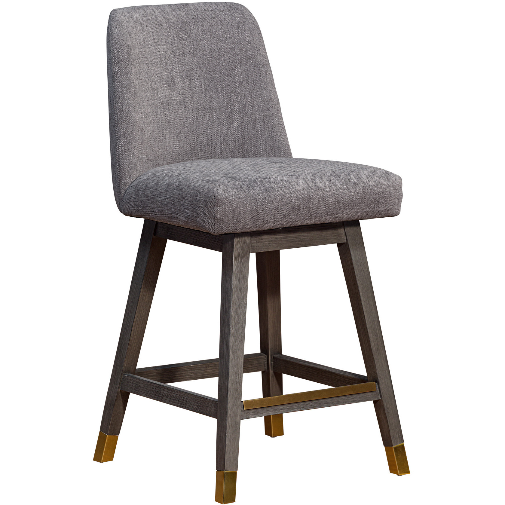 26 Mocha And Gray Solid Wood Swivel Bar Chair With Footrest