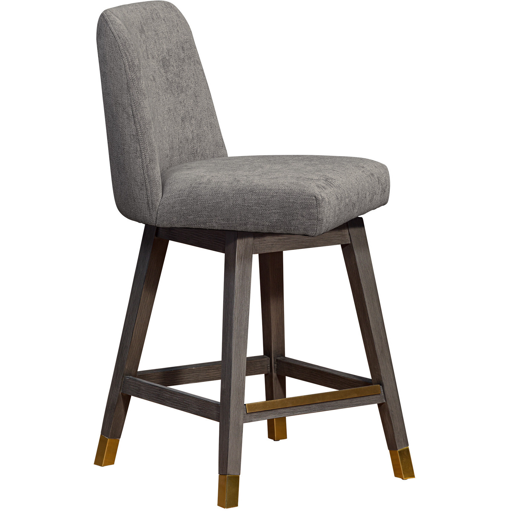 26 Mocha And Gray Solid Wood Swivel Bar Chair With Footrest