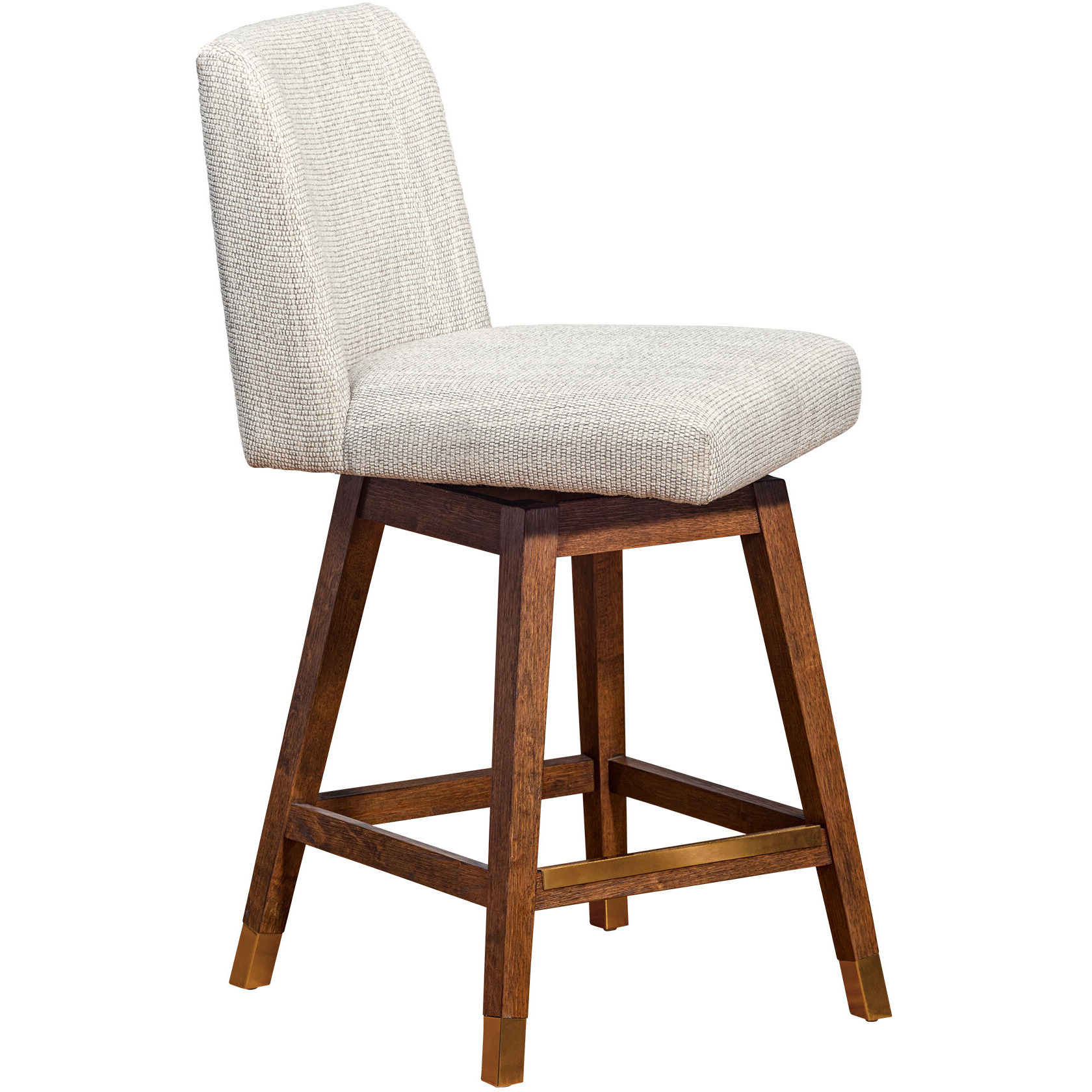 26 Beige And Brown Solid Wood Swivel Bar Height Bar Chair With Footrest
