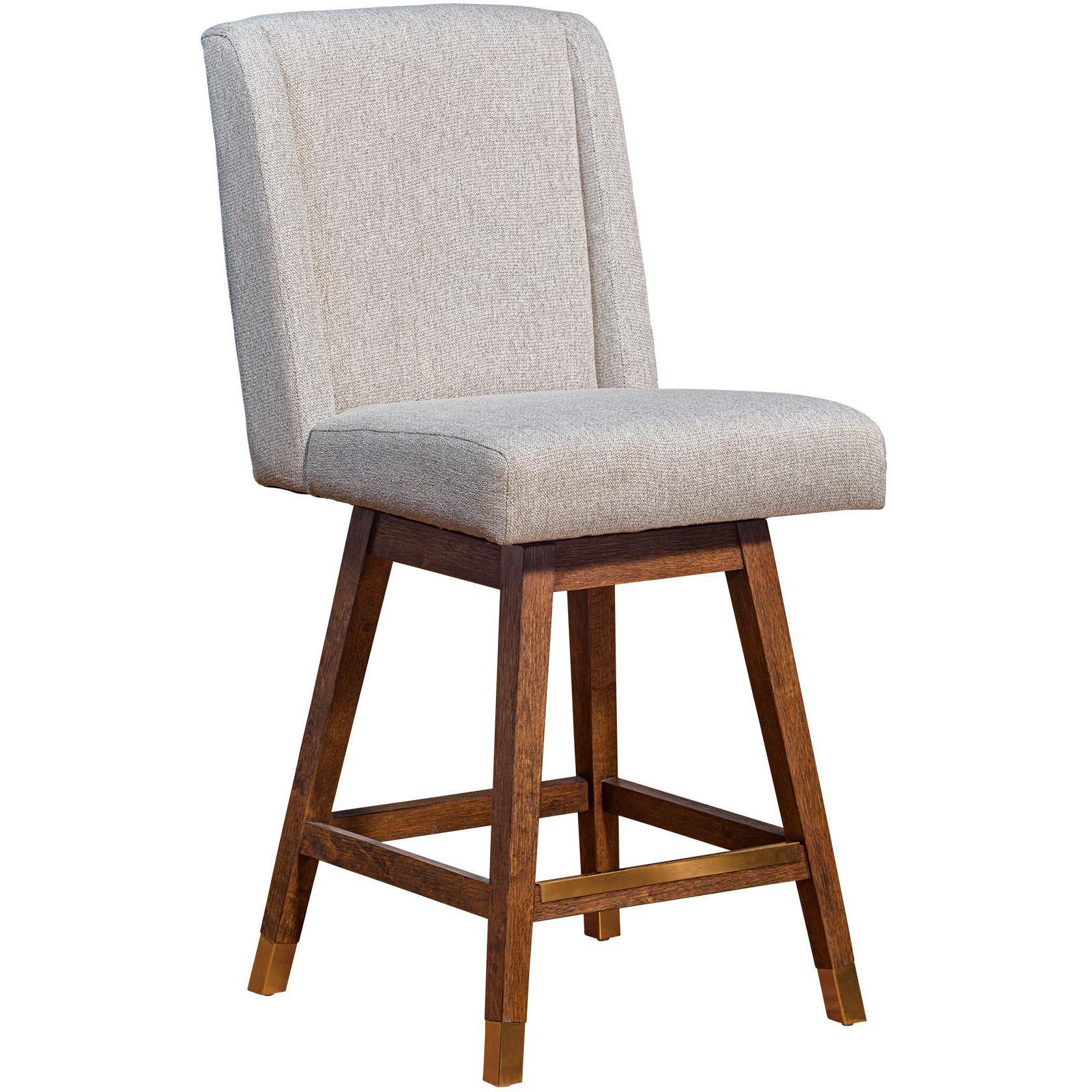26 Taupe And Brown Solid Wood Swivel Bar Height Bar Chair With Footrest