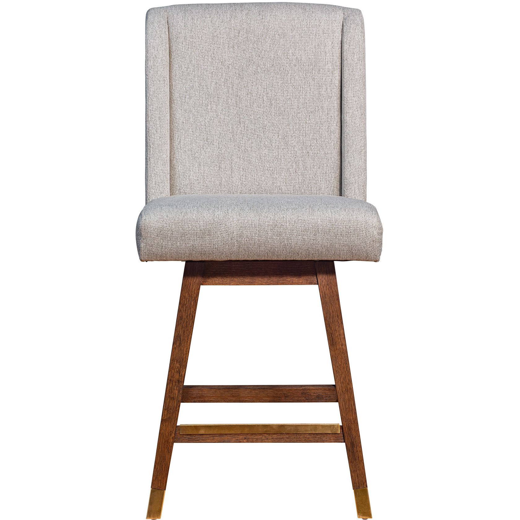 26 Taupe And Brown Solid Wood Swivel Bar Height Bar Chair With Footrest