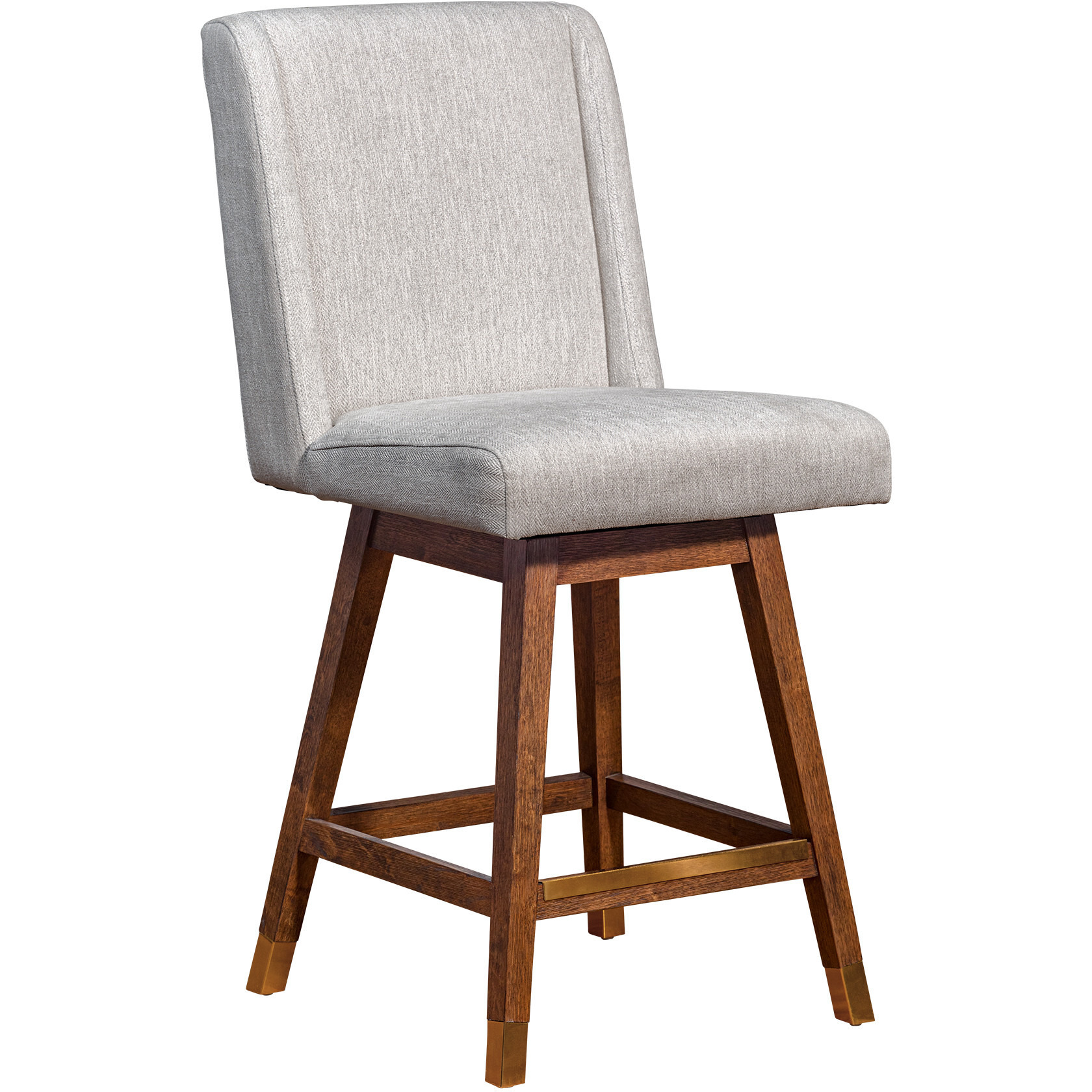 26 Beige And Brown Solid Wood Swivel Bar Chair With Footrest