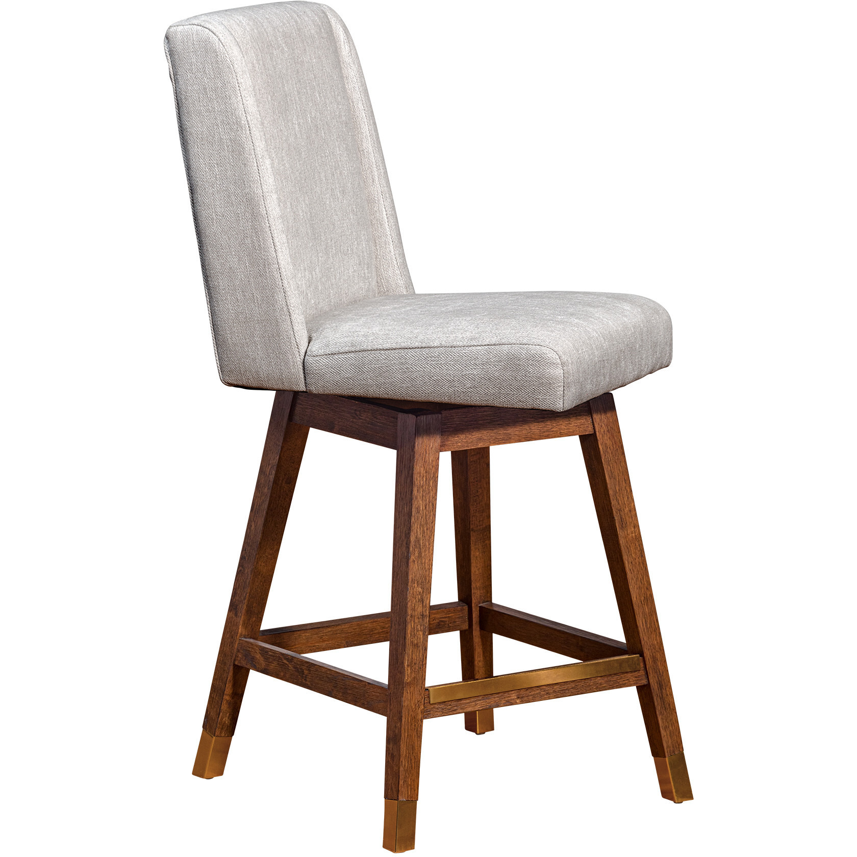 26 Beige And Brown Solid Wood Swivel Bar Chair With Footrest