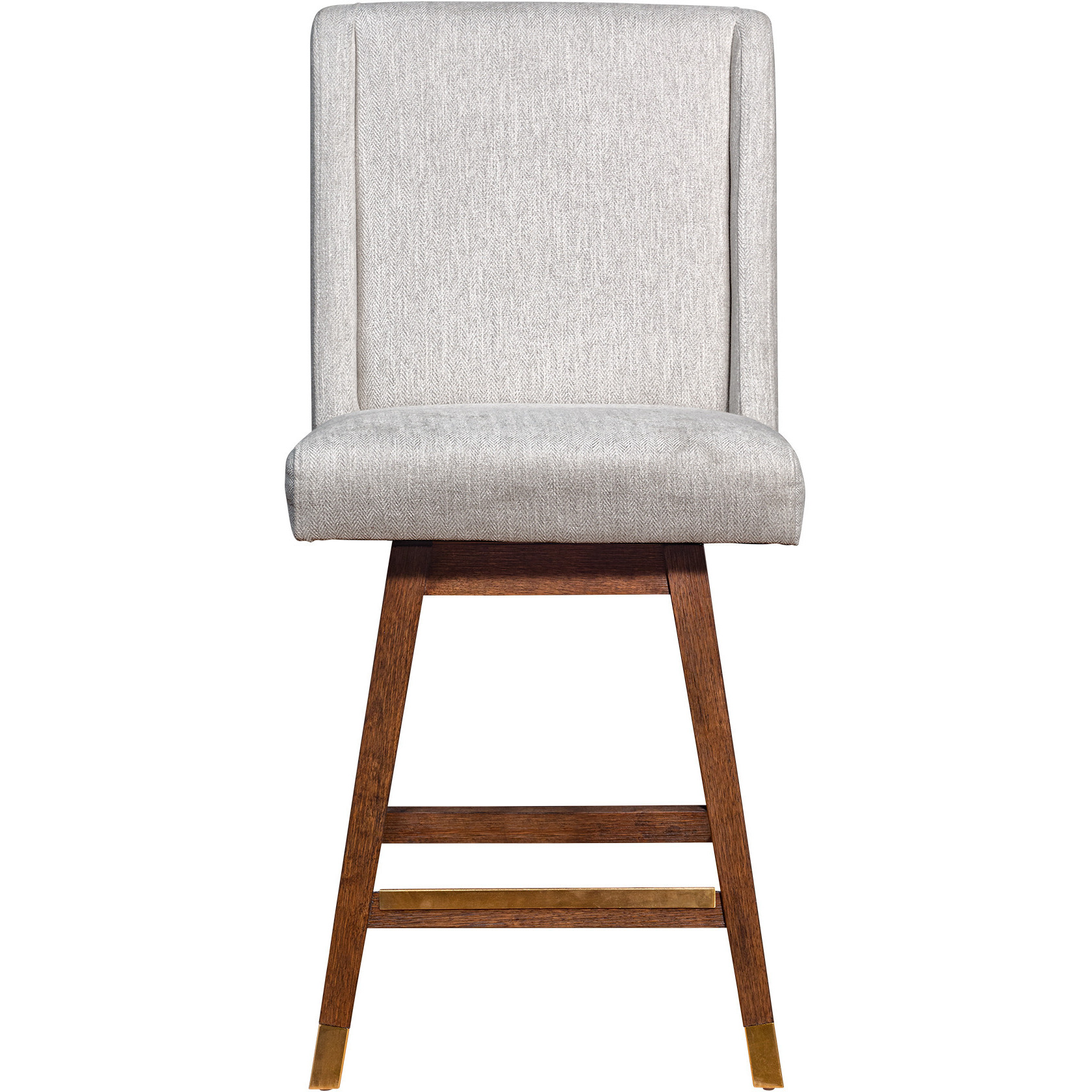 26 Beige And Brown Solid Wood Swivel Bar Chair With Footrest