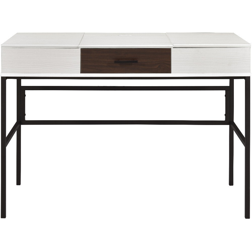 42 White Natural Wood And Black Rectangular Writing Desk With Usb