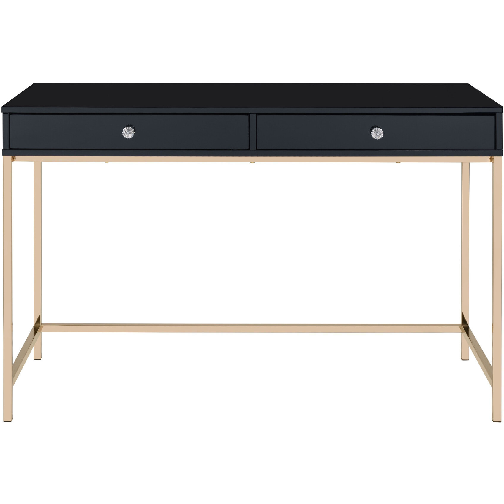 47 Black And Gold Wood Writing Desk With Two Drawers