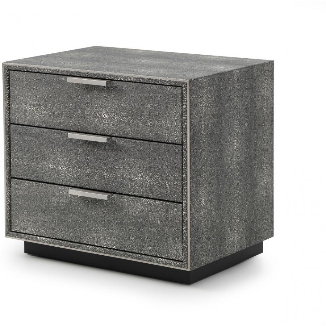 22 Gray Shagreen Three Drawer Nightstand