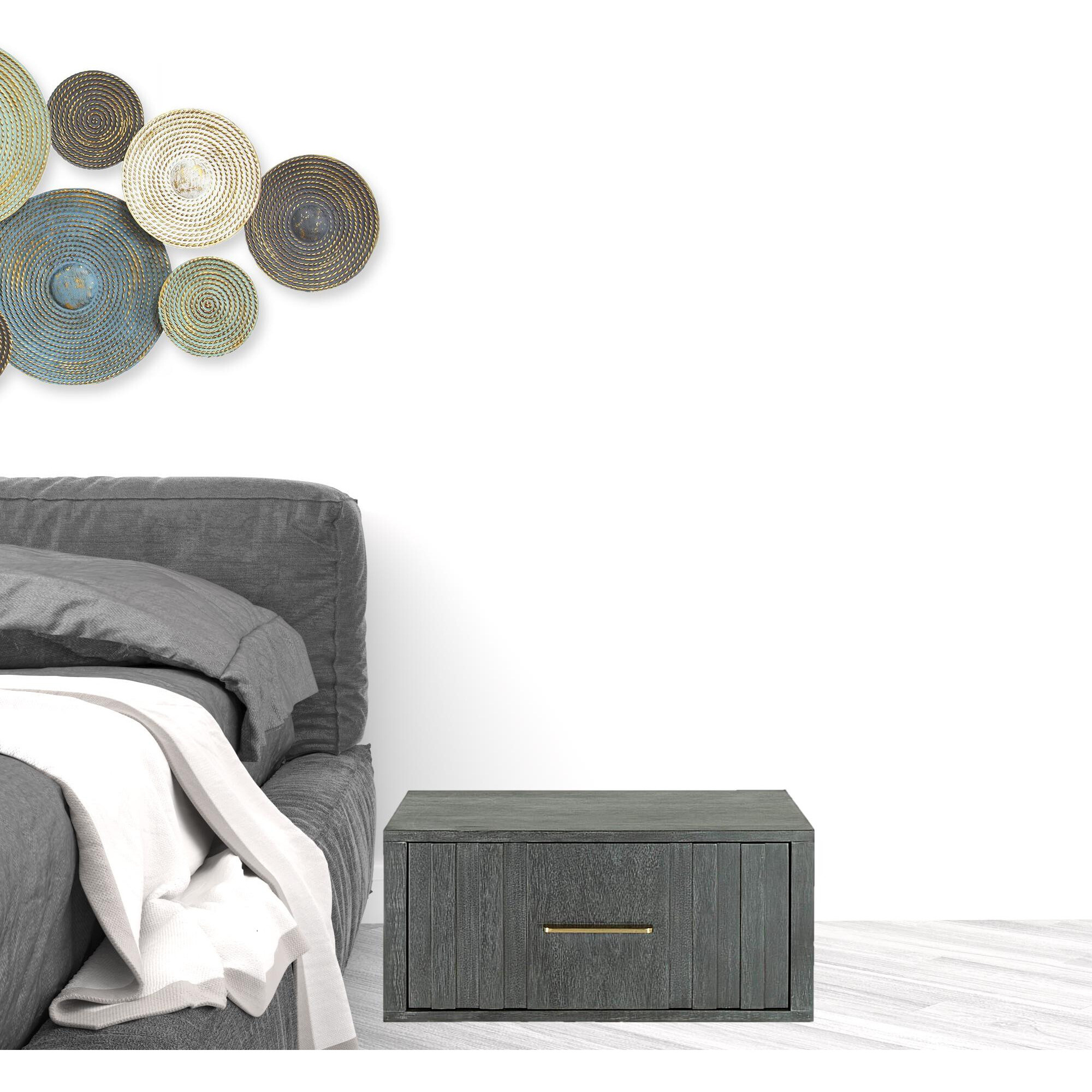12 Gray Low One Drawer Nightstand