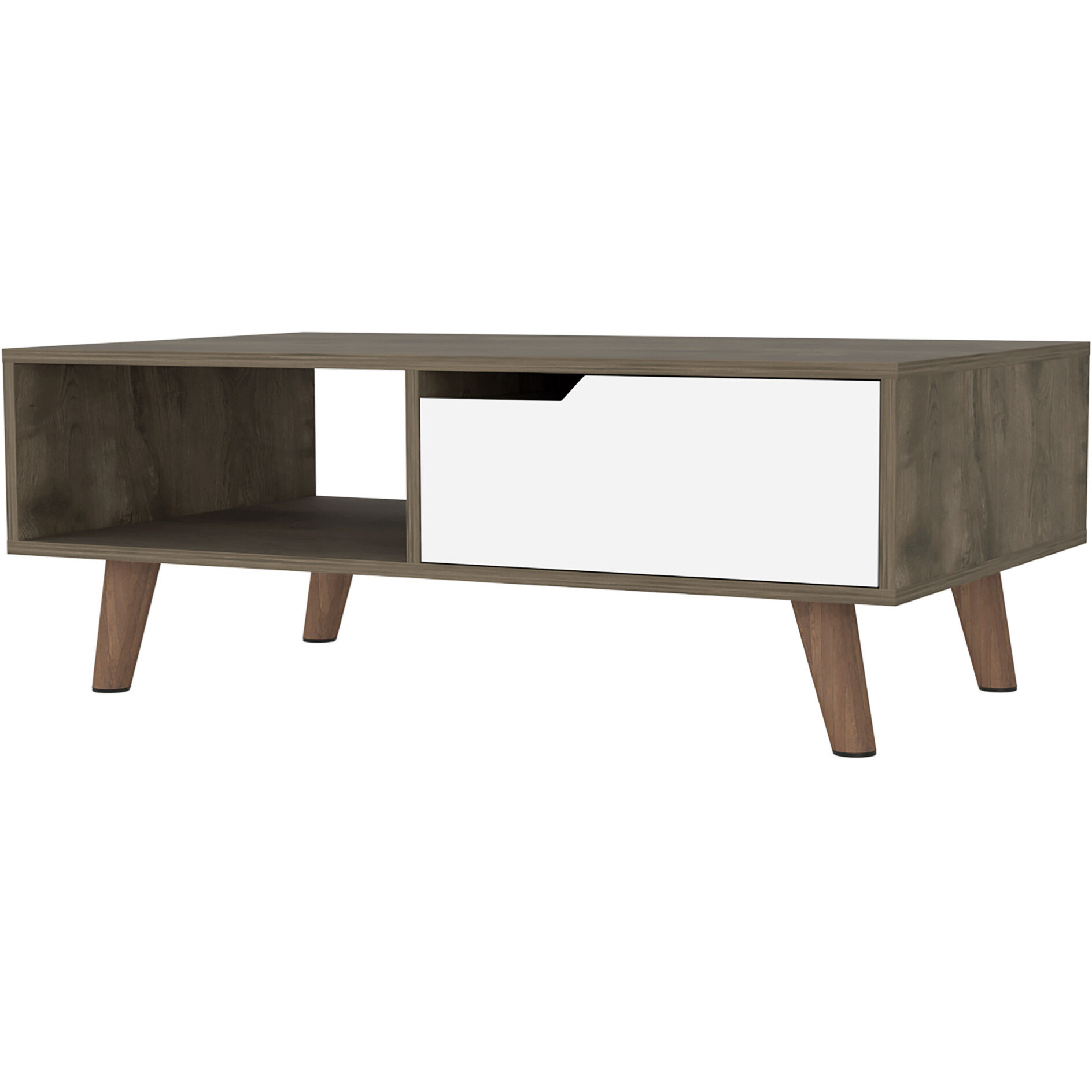 40 Natural And Dark Brown And White Wood Rectangular Coffee Table With Shelf