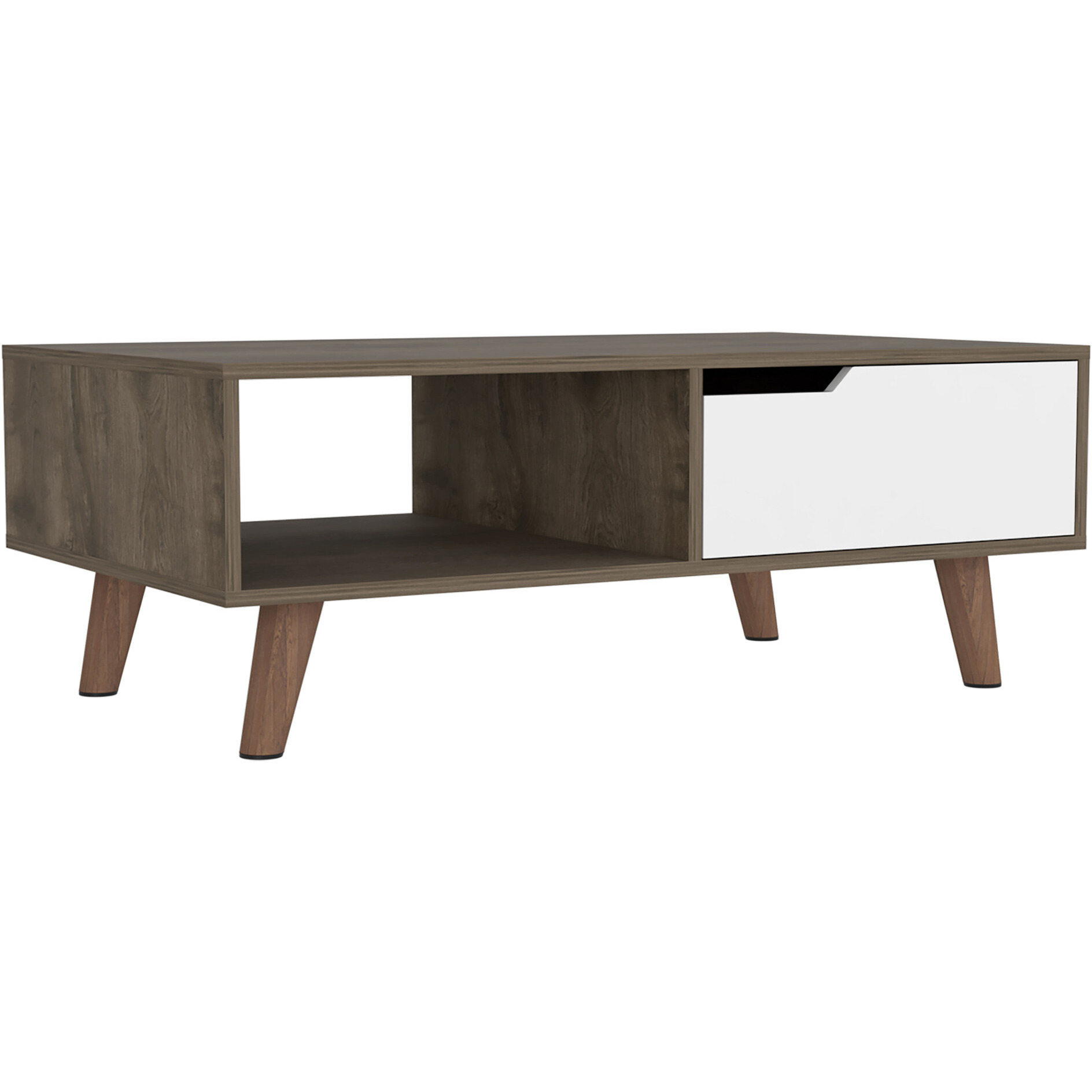40 Natural And Dark Brown And White Wood Rectangular Coffee Table With Shelf