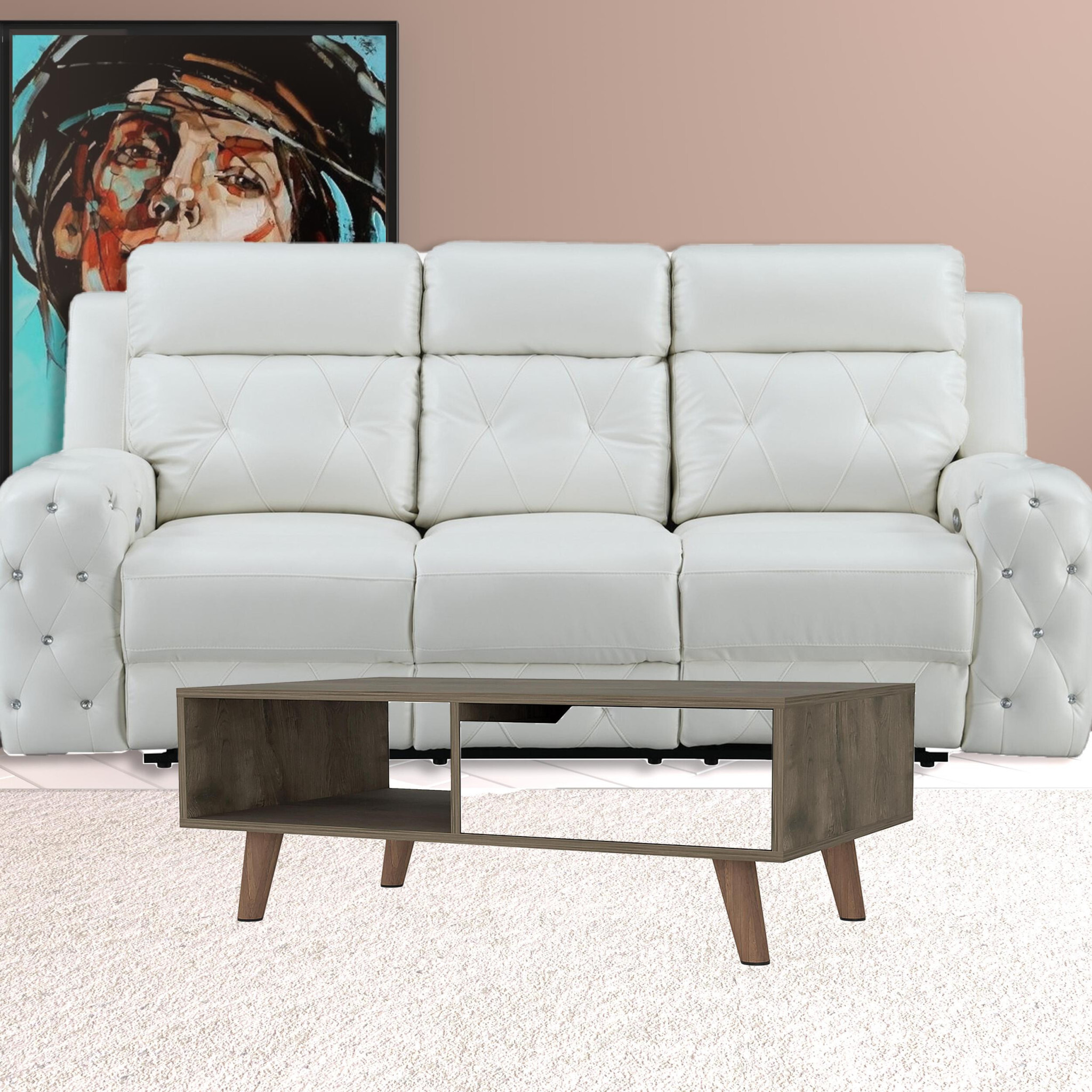 40 Natural And Dark Brown And White Wood Rectangular Coffee Table With Shelf