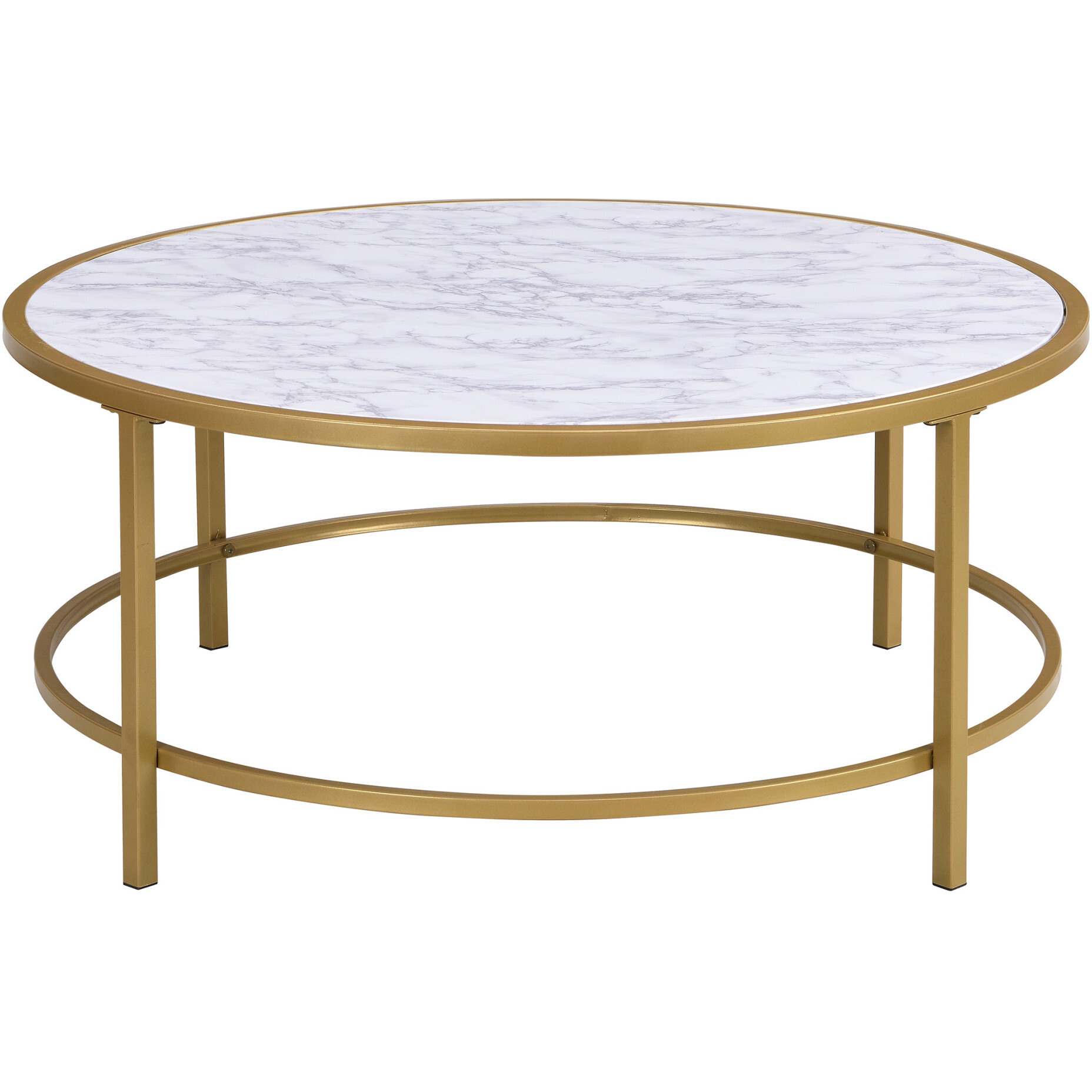 36 White And Gold Faux Marble Round Coffee Table