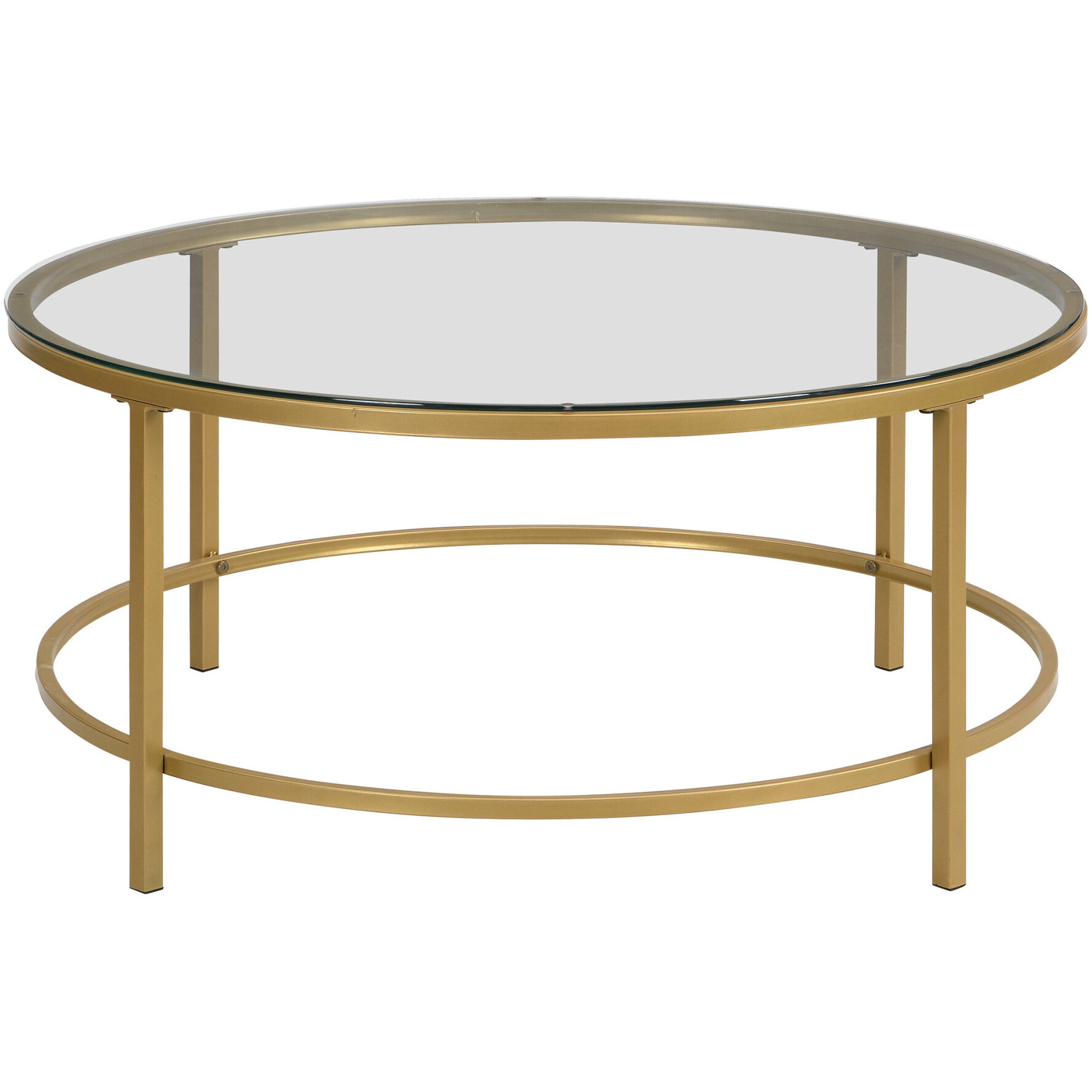 36 Gold And Clear Glass Round Coffee Table