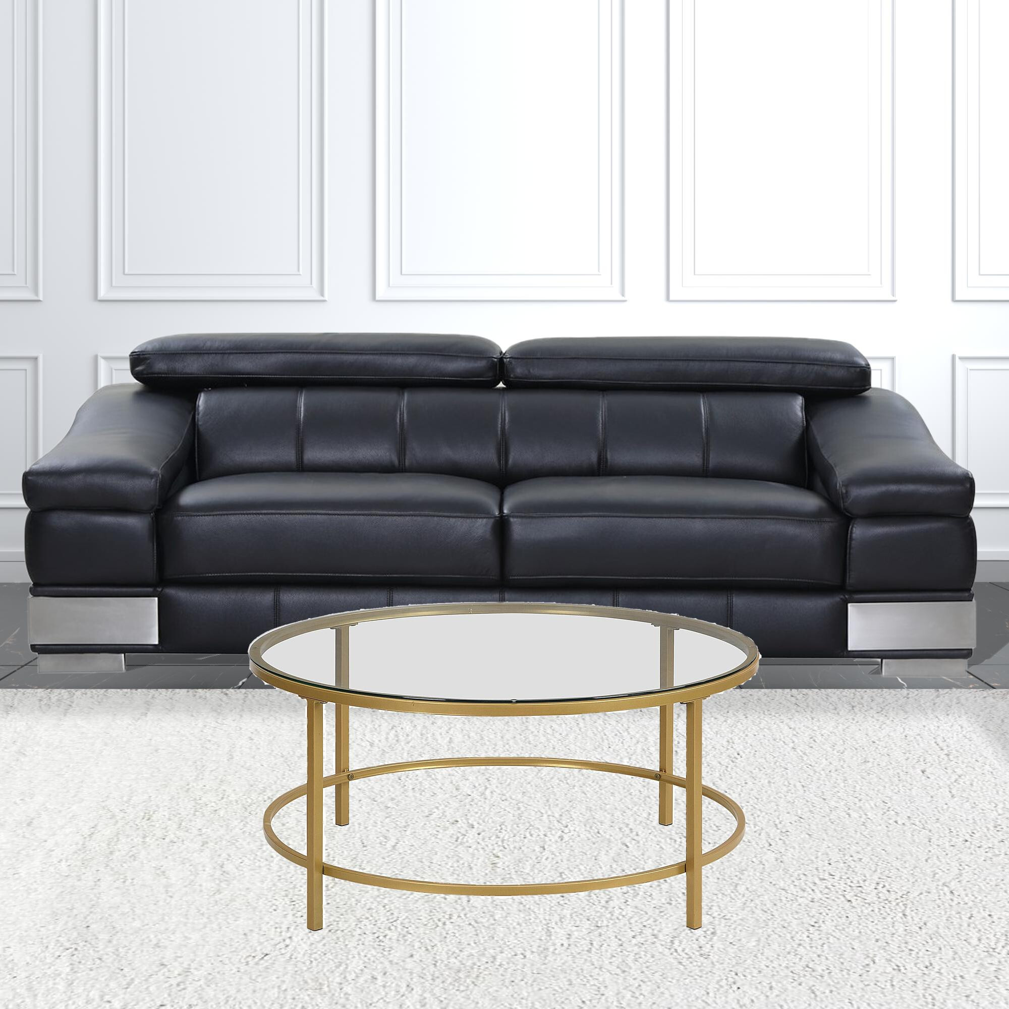 36 Gold And Clear Glass Round Coffee Table