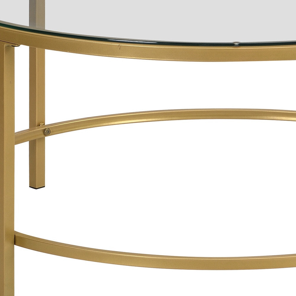 36 Gold And Clear Glass Round Coffee Table