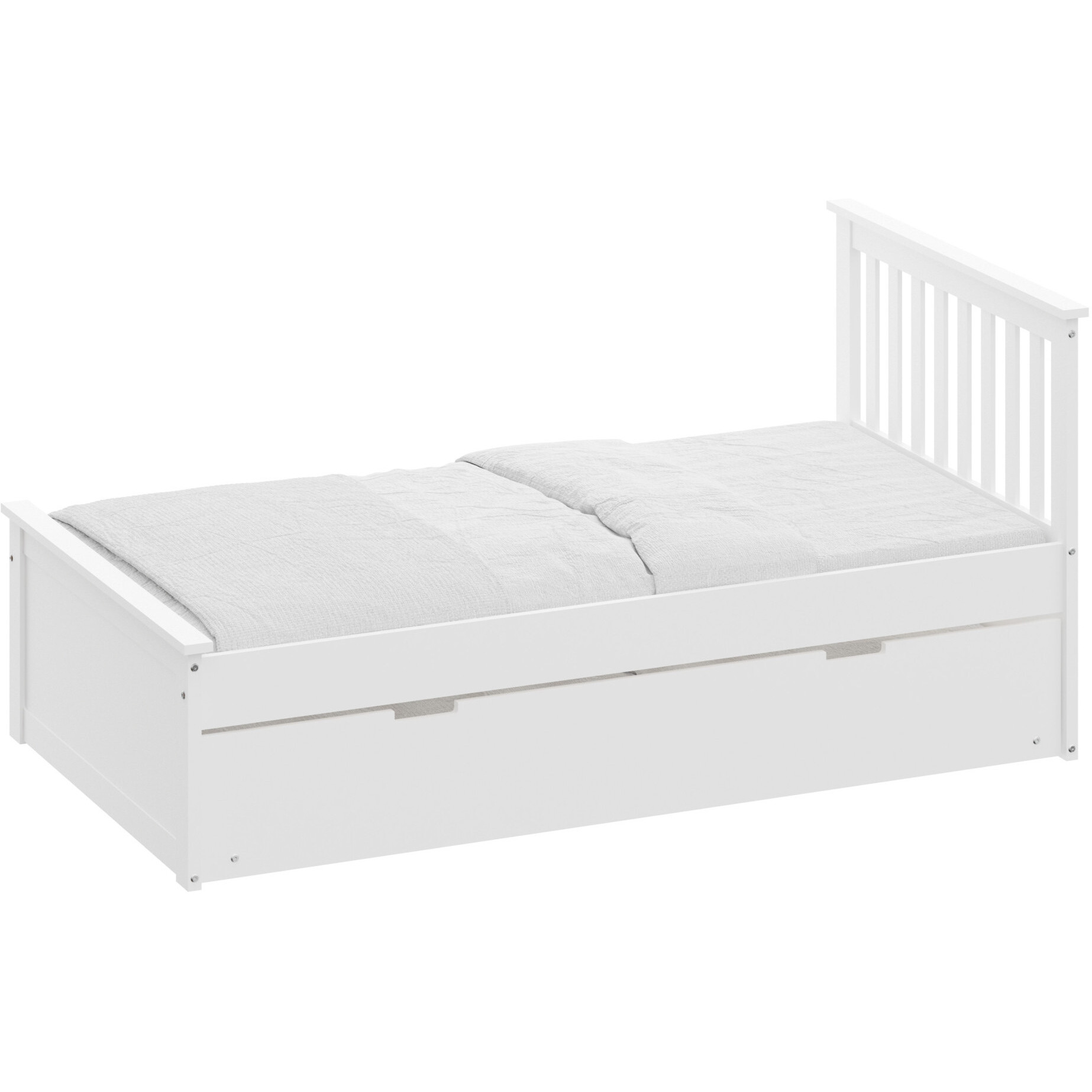 White Solid Wood Twin Bed With Pull Out Trundle