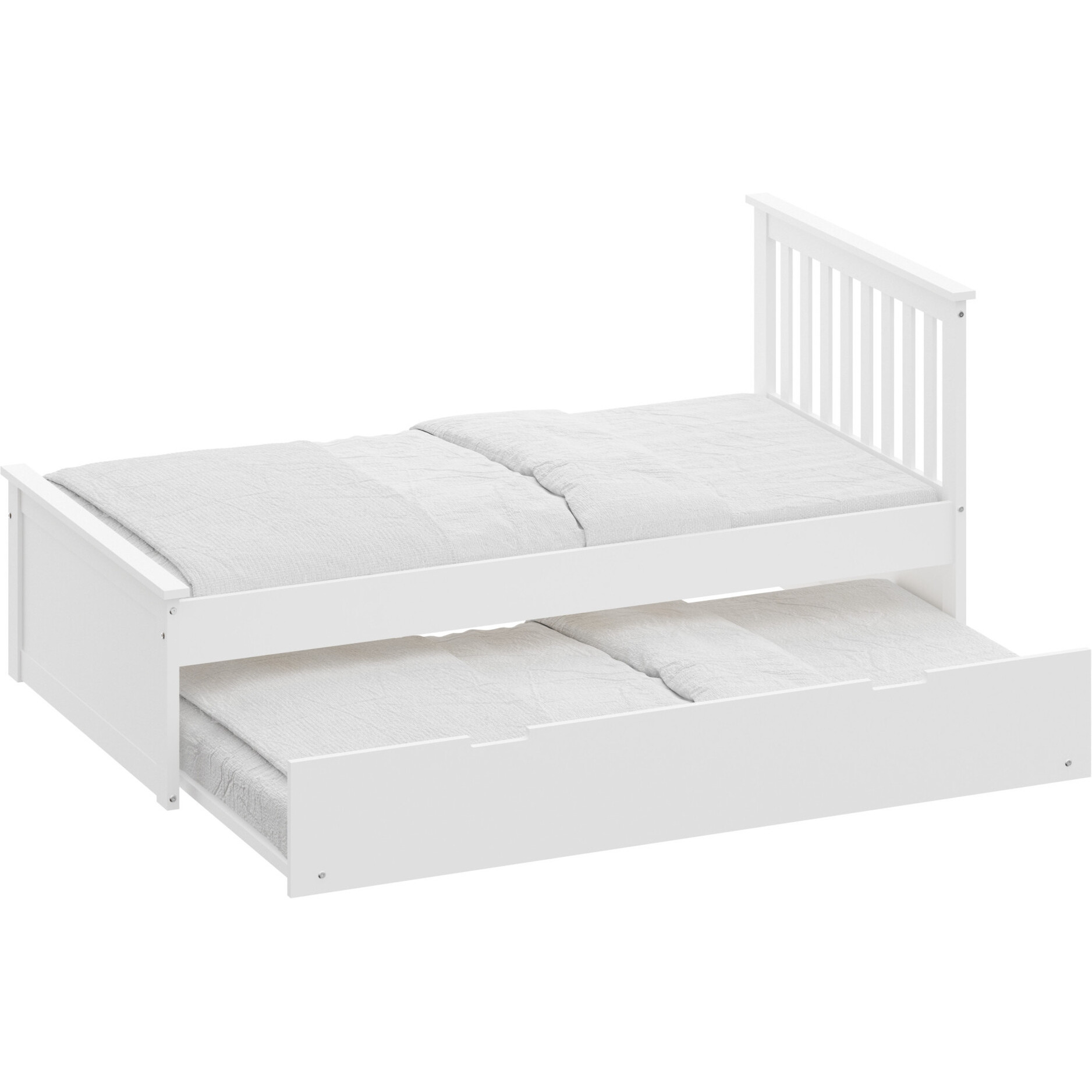 White Solid Wood Twin Bed With Pull Out Trundle