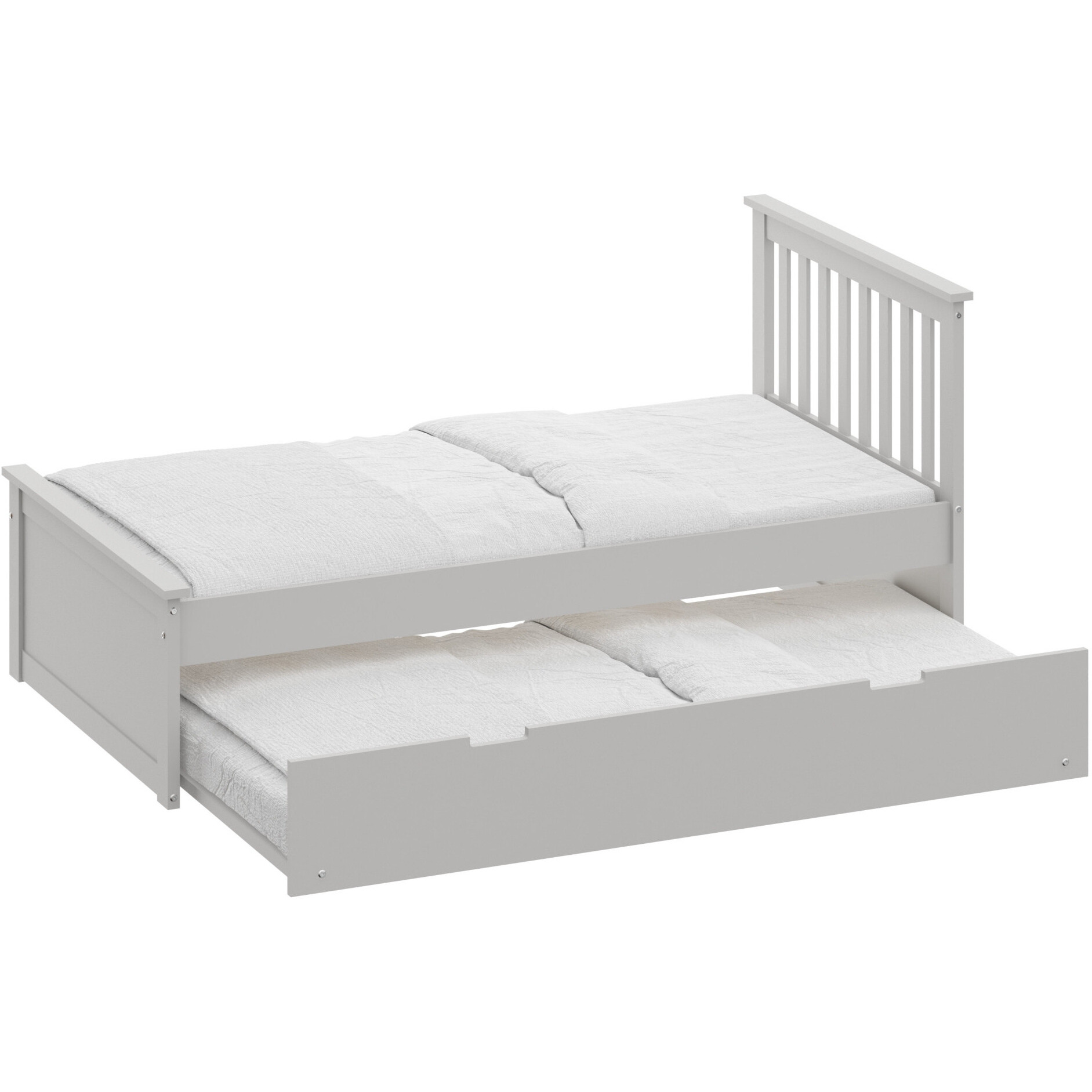 Gray Solid Wood Twin Bed With Pull Out Trundle